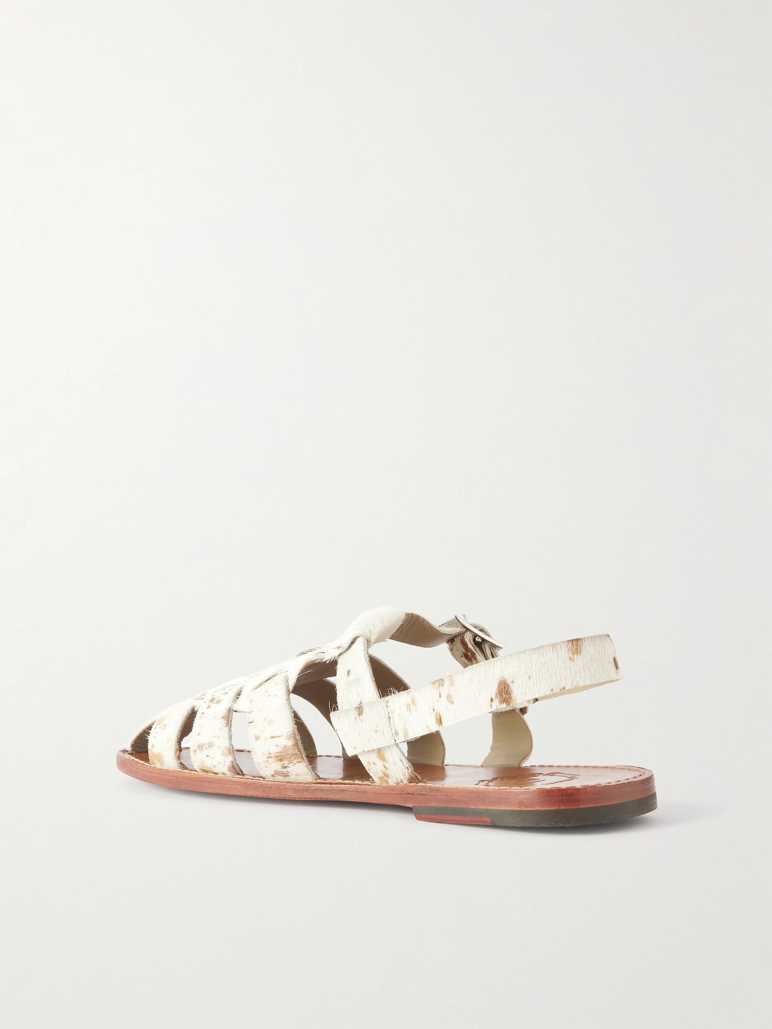 Quincy Cow-Print Calf Hair Fisherman Sandals White - 3