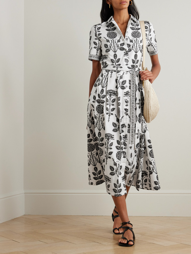 EMPORIO SIRENUSE Claudia Belted Pleated Floral-print Cotton-twill Midi Dress outlook