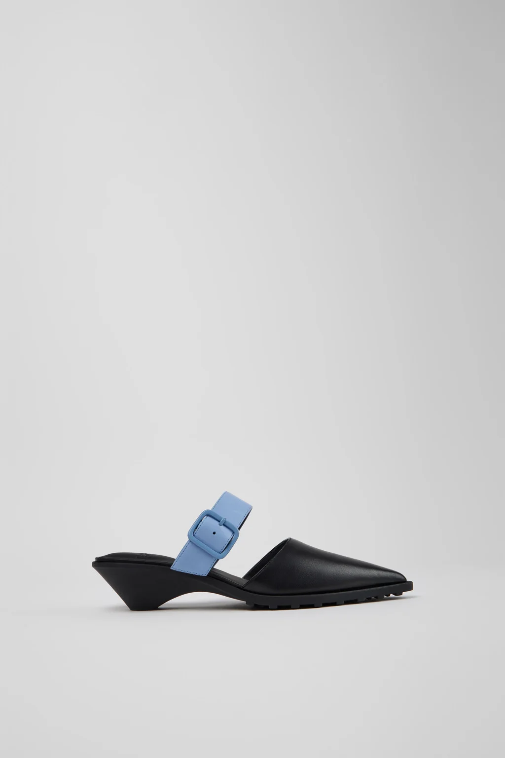 Anita Black Leather Semi-Open Shoes for Women. - 1