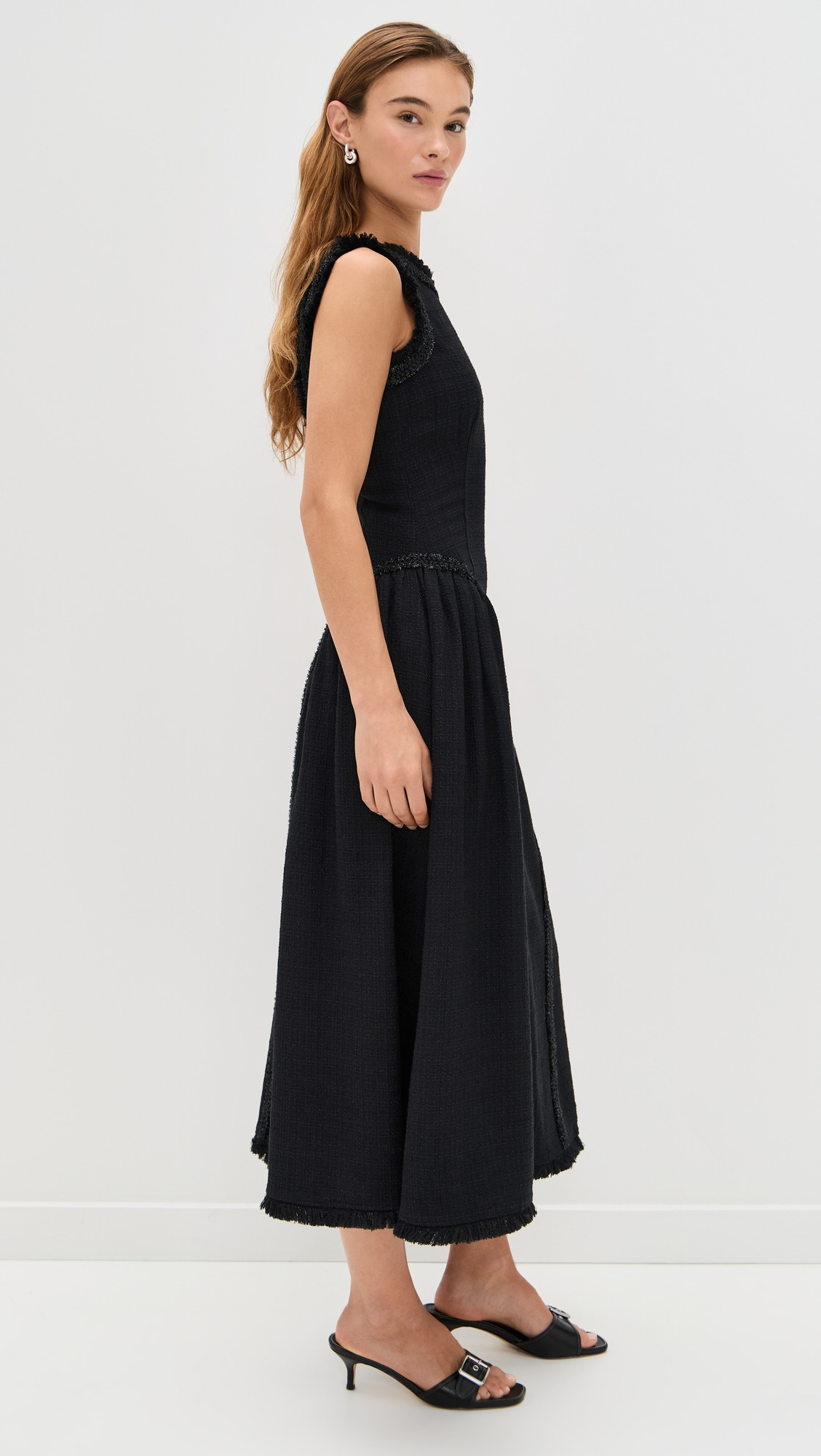 Black Boucle Sleeveless Midi Dress - 3