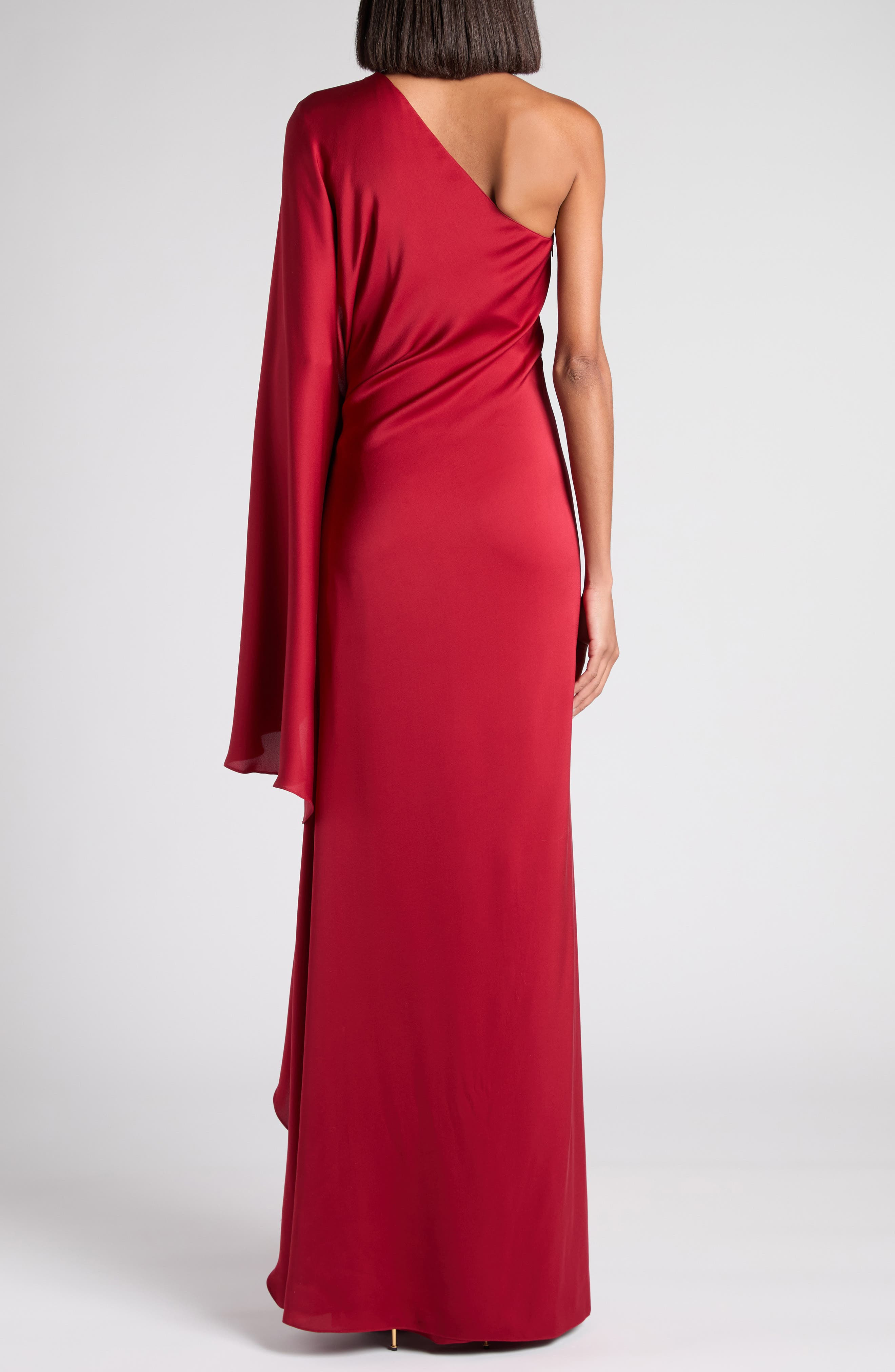 TOM FORD One-Shoulder Belt Detail Silk Satin Gown in Er402 Crimson at Nordstrom - 2