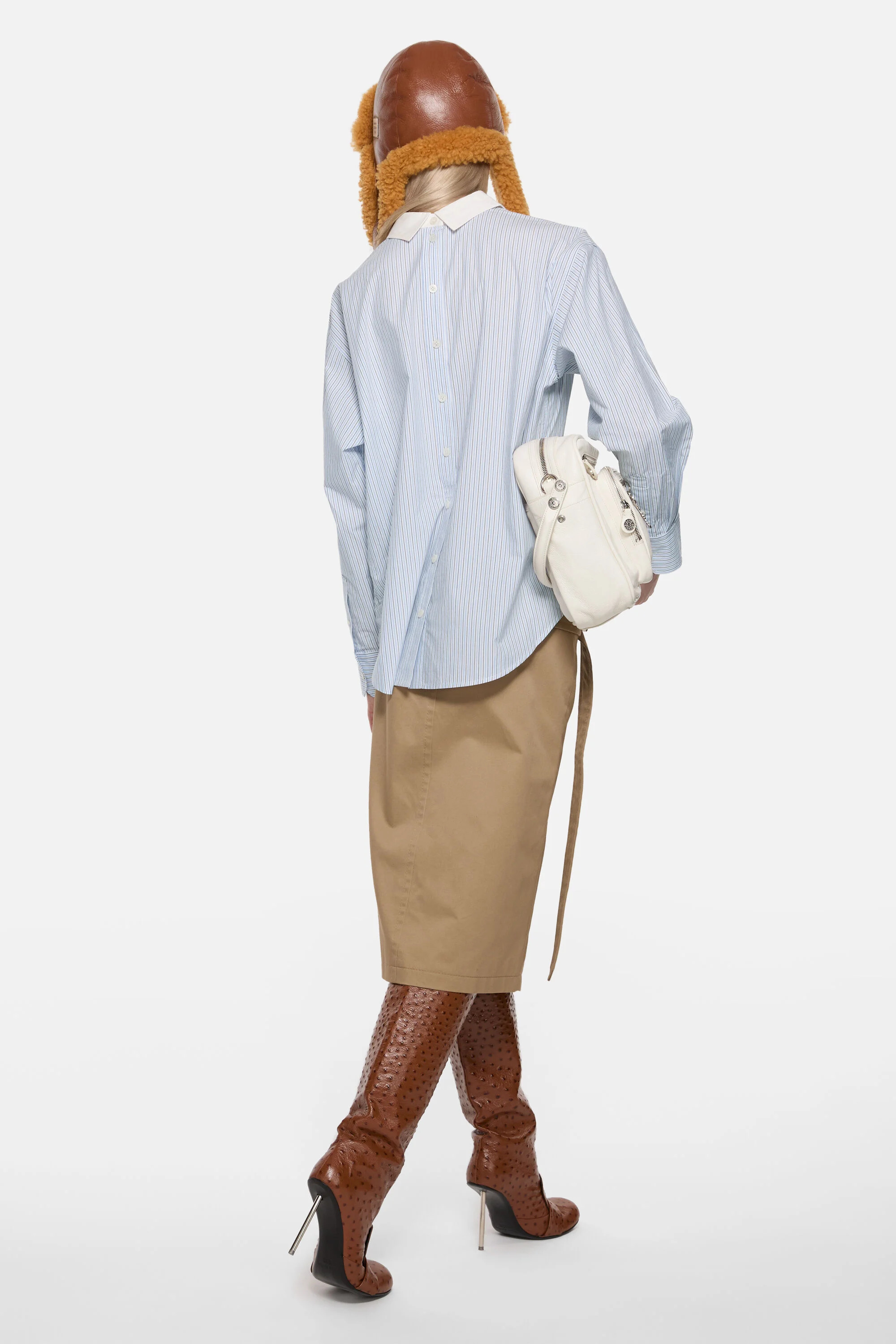 Stripe button-up shirt - Dusty blue/cold brown - 3