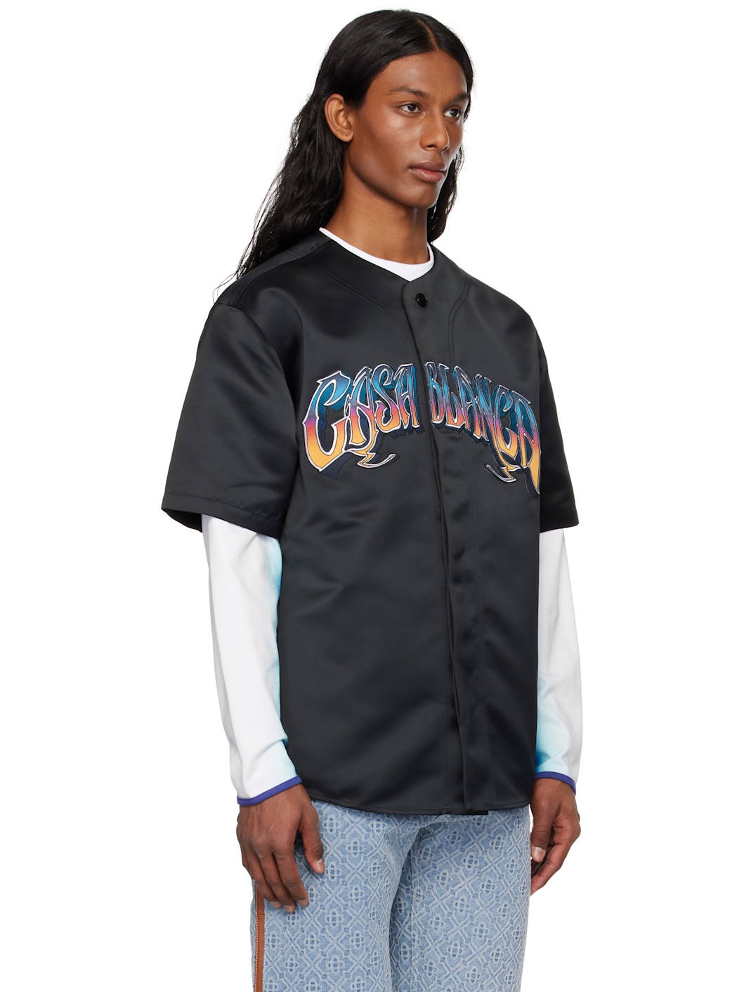 Black Gothic Short Sleeve Baseball Shirt - 2