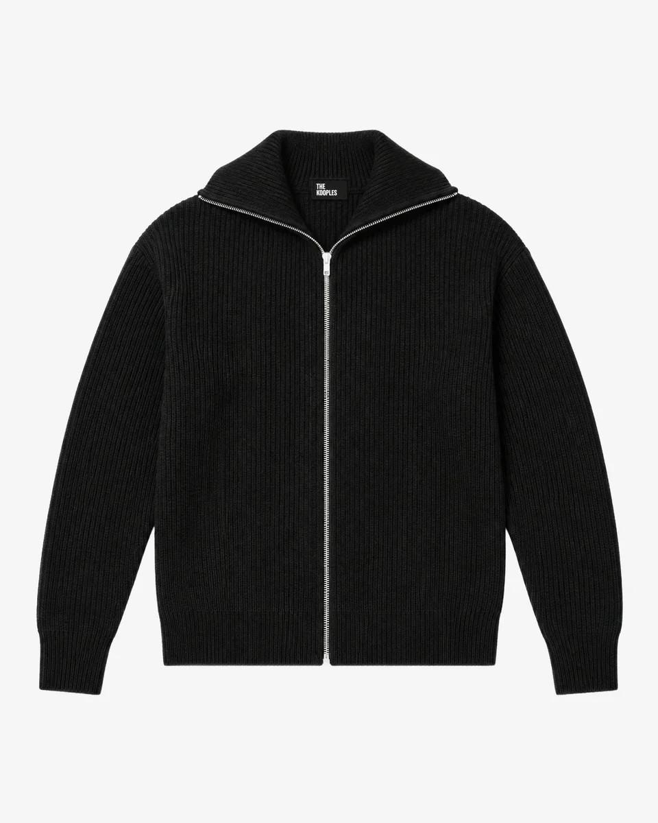 BLACK WOOL ZIP-UP CARDIGAN - 1
