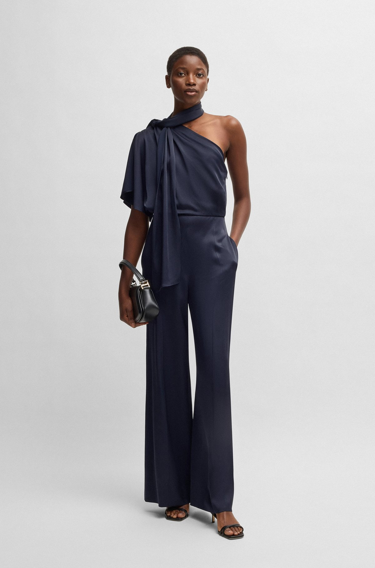 ONE-SHOULDER JUMPSUIT WITH TIE NECKLINE - 2