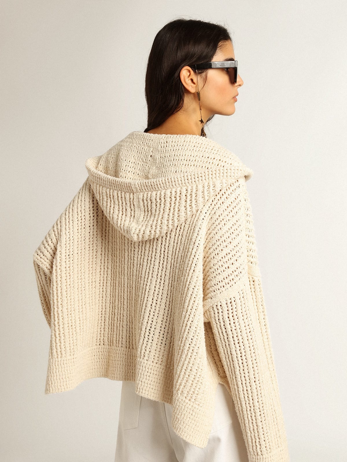 Hooded top in papyrus-colored cotton - 4