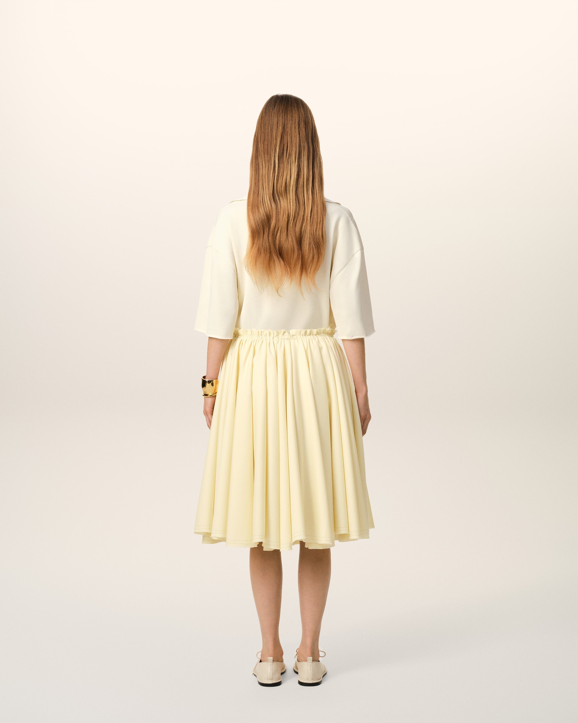 YELLOW WOOL SKIRT WITH GODETS - 4