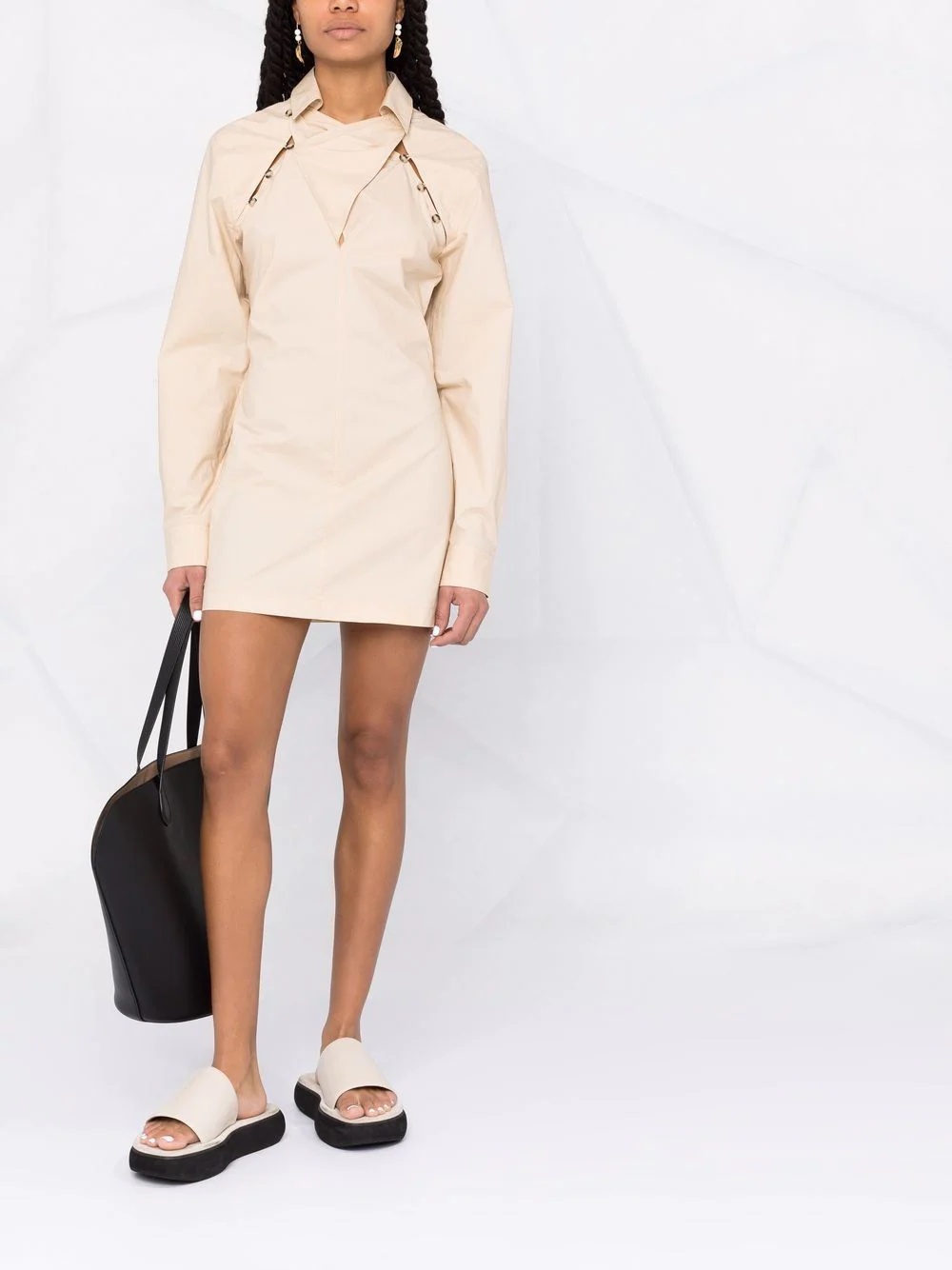 asymmetric-fastening mini shirt dress - 2
