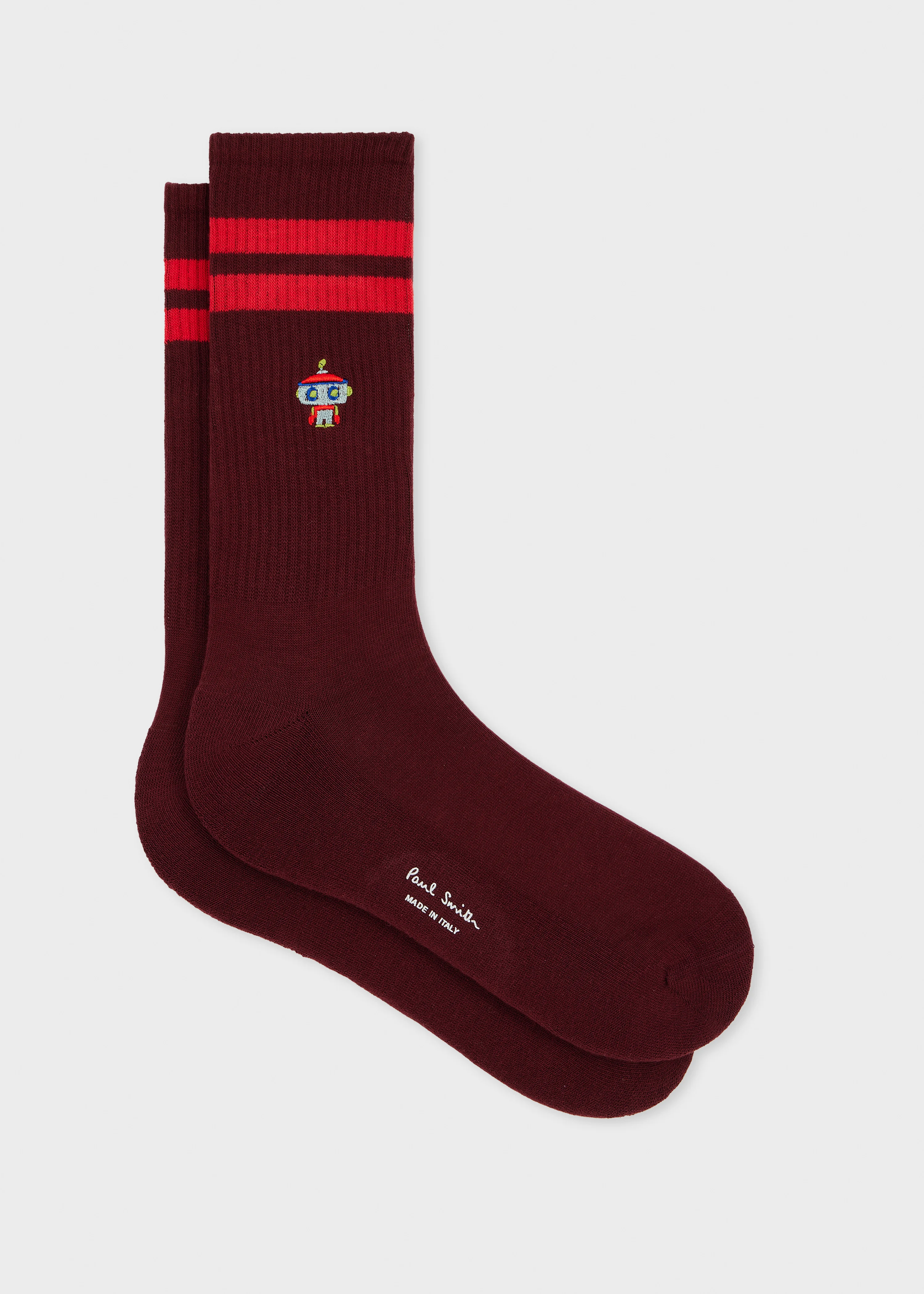 Burgundy 'Robot' Ribbed Socks - 1