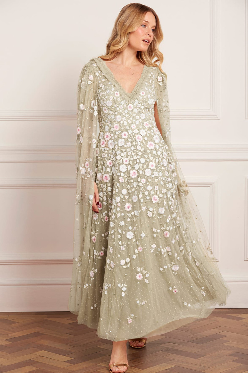 Needle & Thread Ethereal Blooms Cape Sleeve Ankle Gown outlook