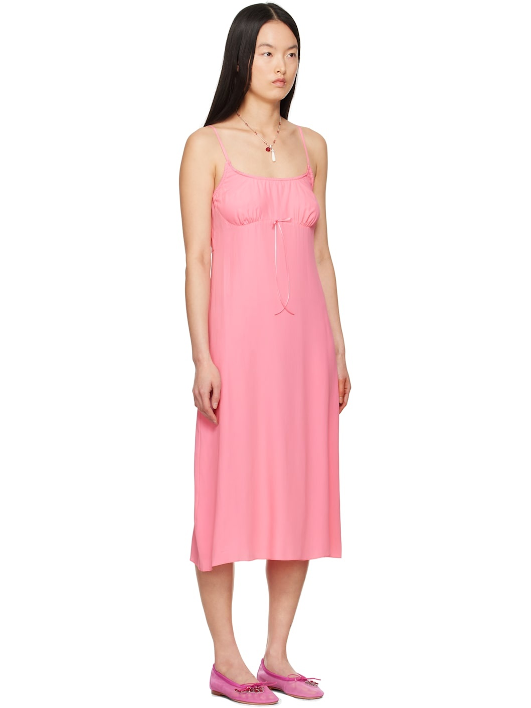 Pink Negligee Bow Slip Midi Dress - 2