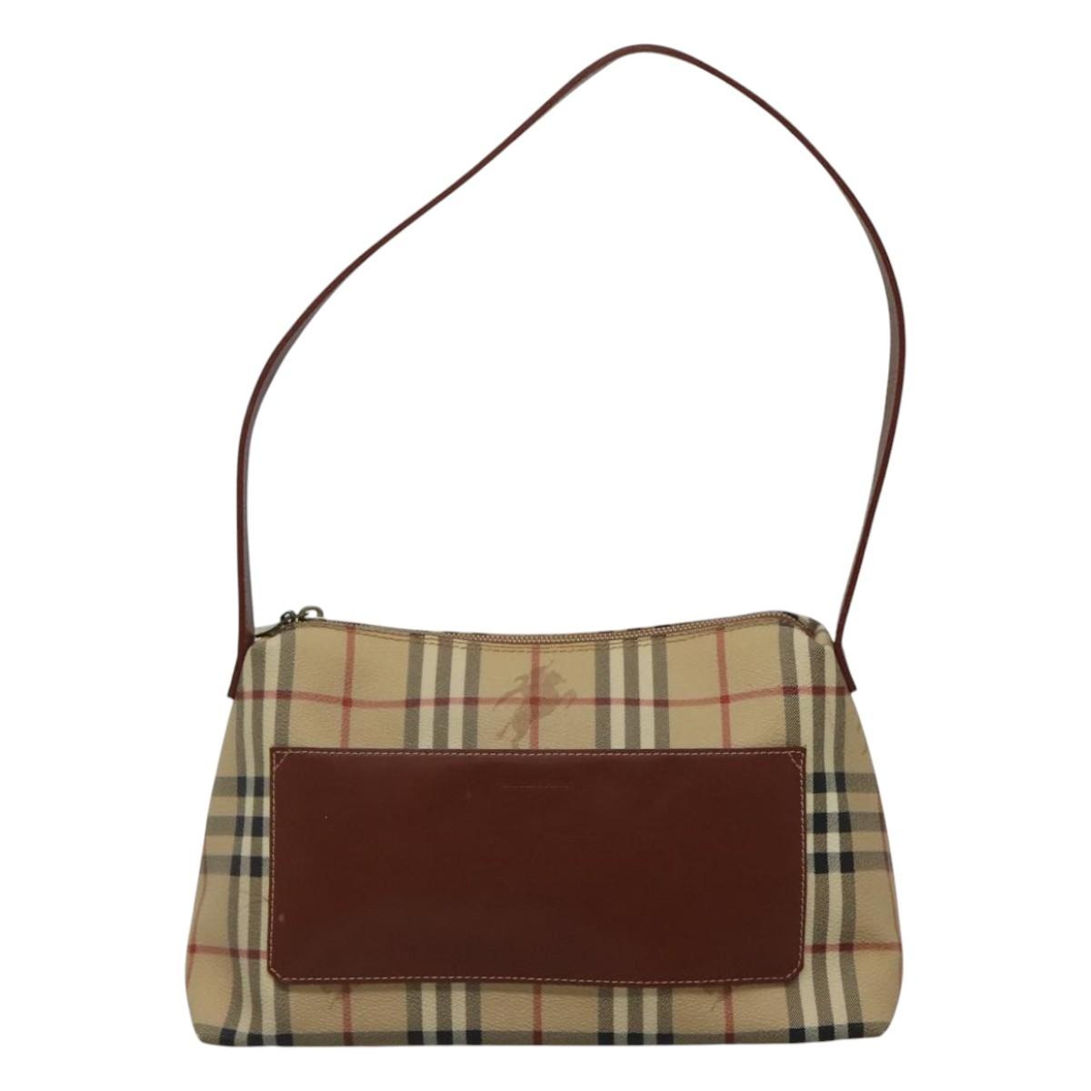 Burberry Nova Check Shoulder Bag Pvc Leather Beige Brown - 2