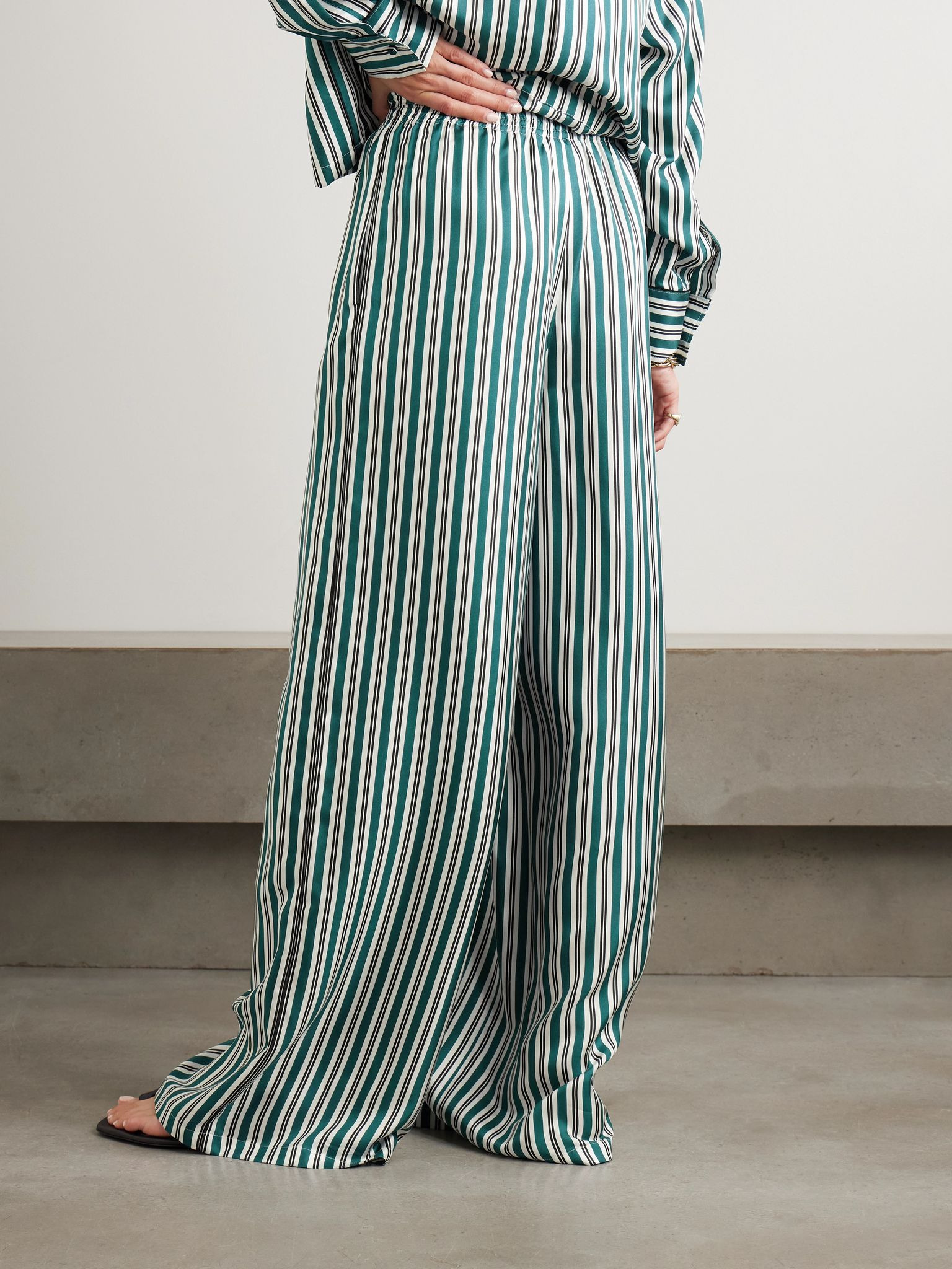 Ladino striped silk-twill wide-leg pants Dark green - 3