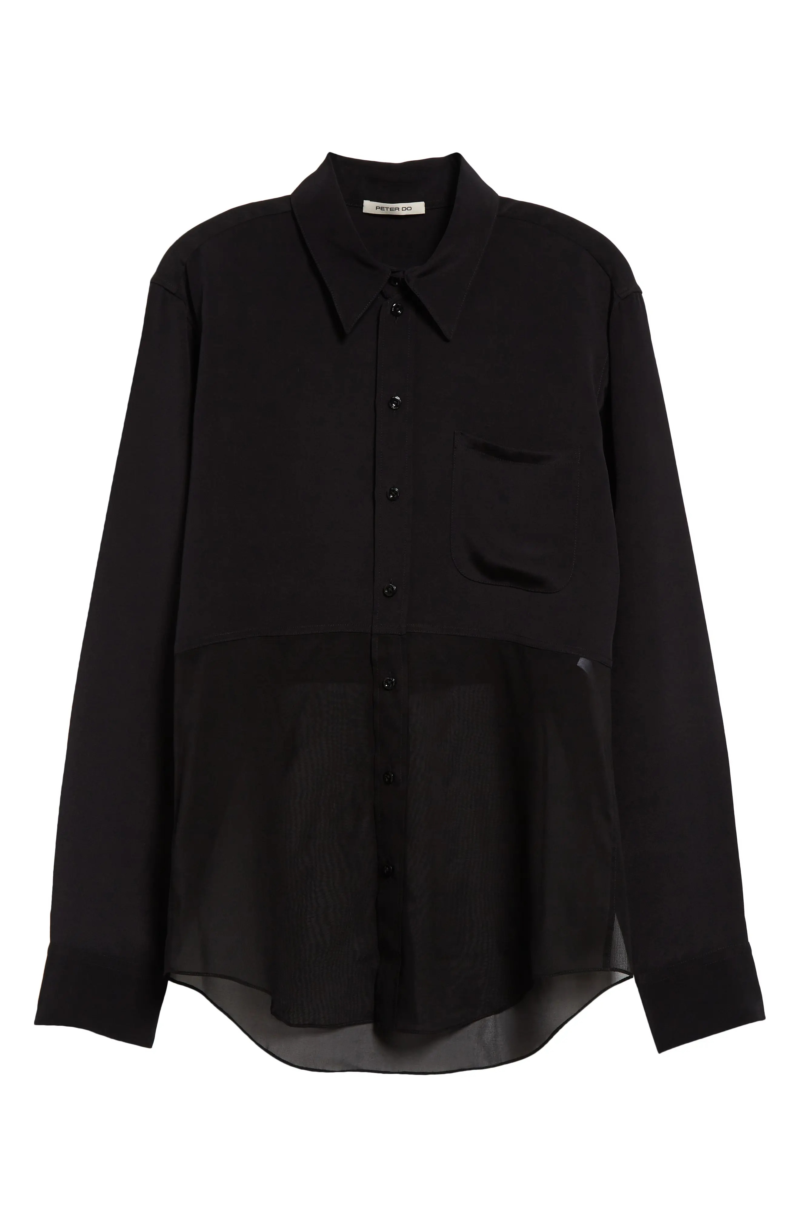 Mixed Media Button-Up Shirt in Black/Black - 6