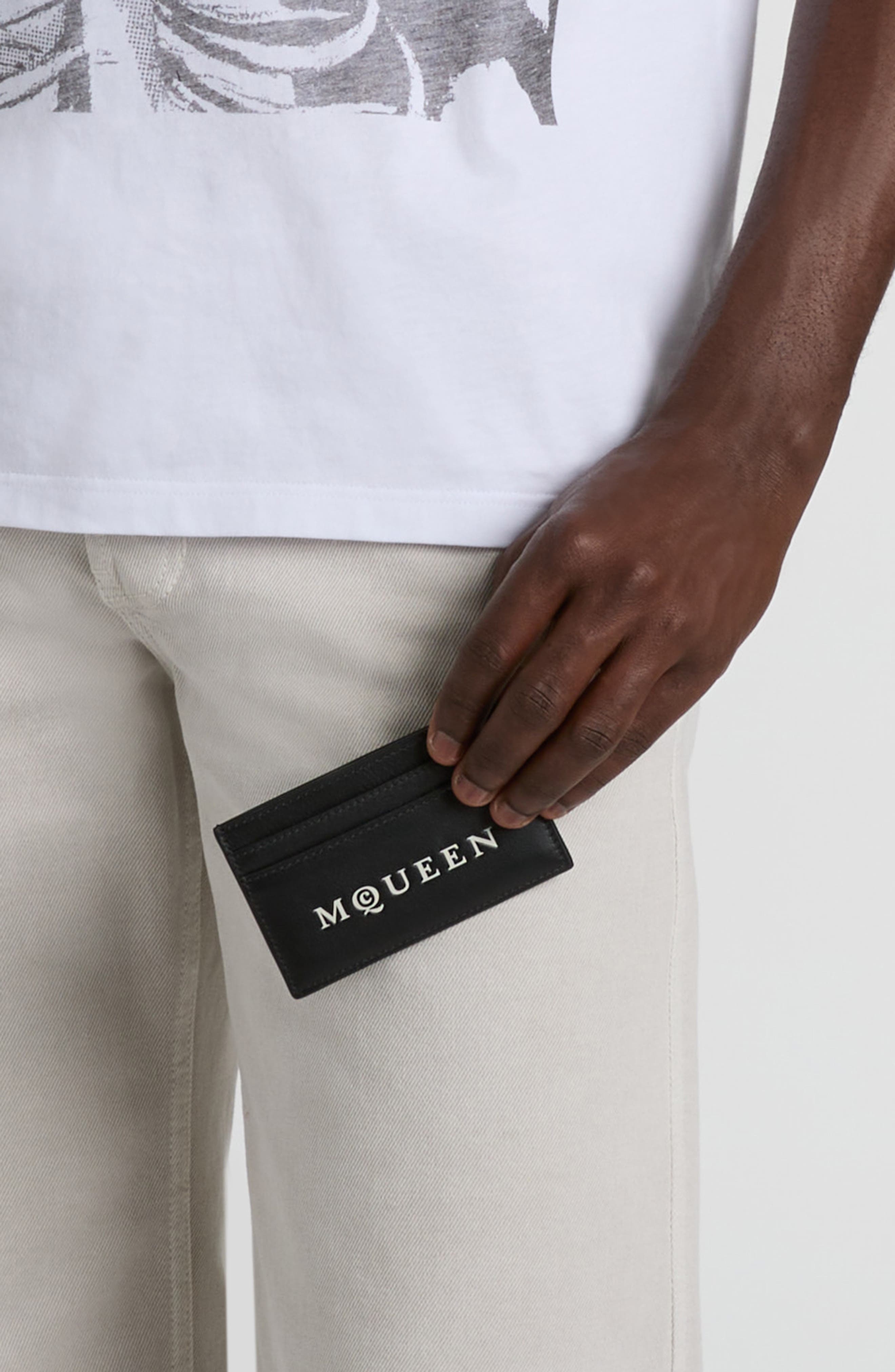 McQueen Leather Card Case in Black/Bone at Nordstrom - 3