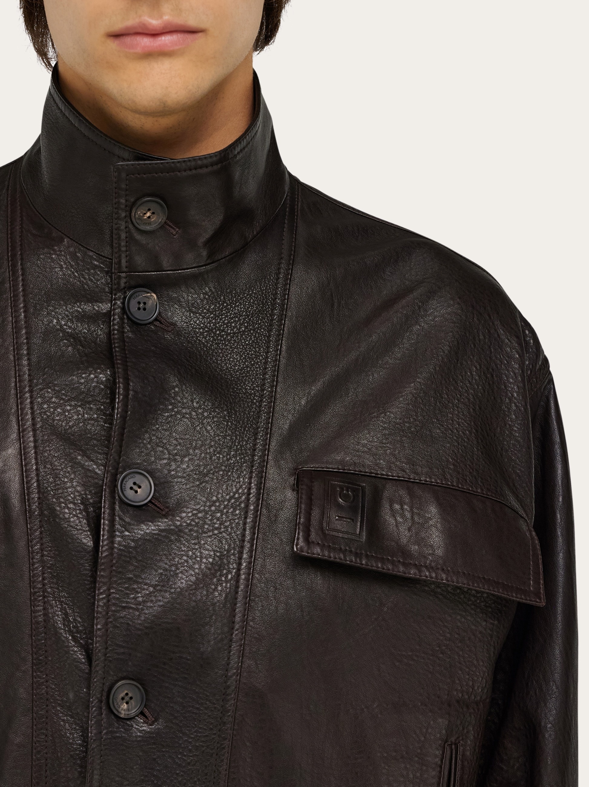 Grainy leather blouson - 4