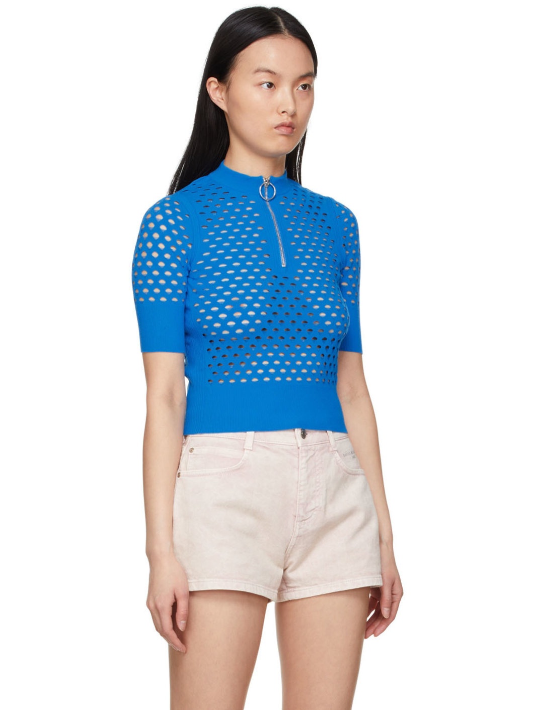 Blue Viscose Zip Sweater - 2