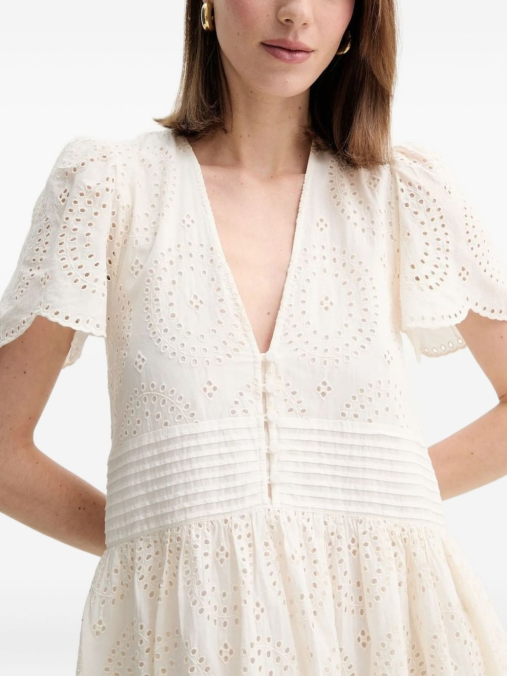 eyelet-embroidered puff-sleeve mini dress - 4