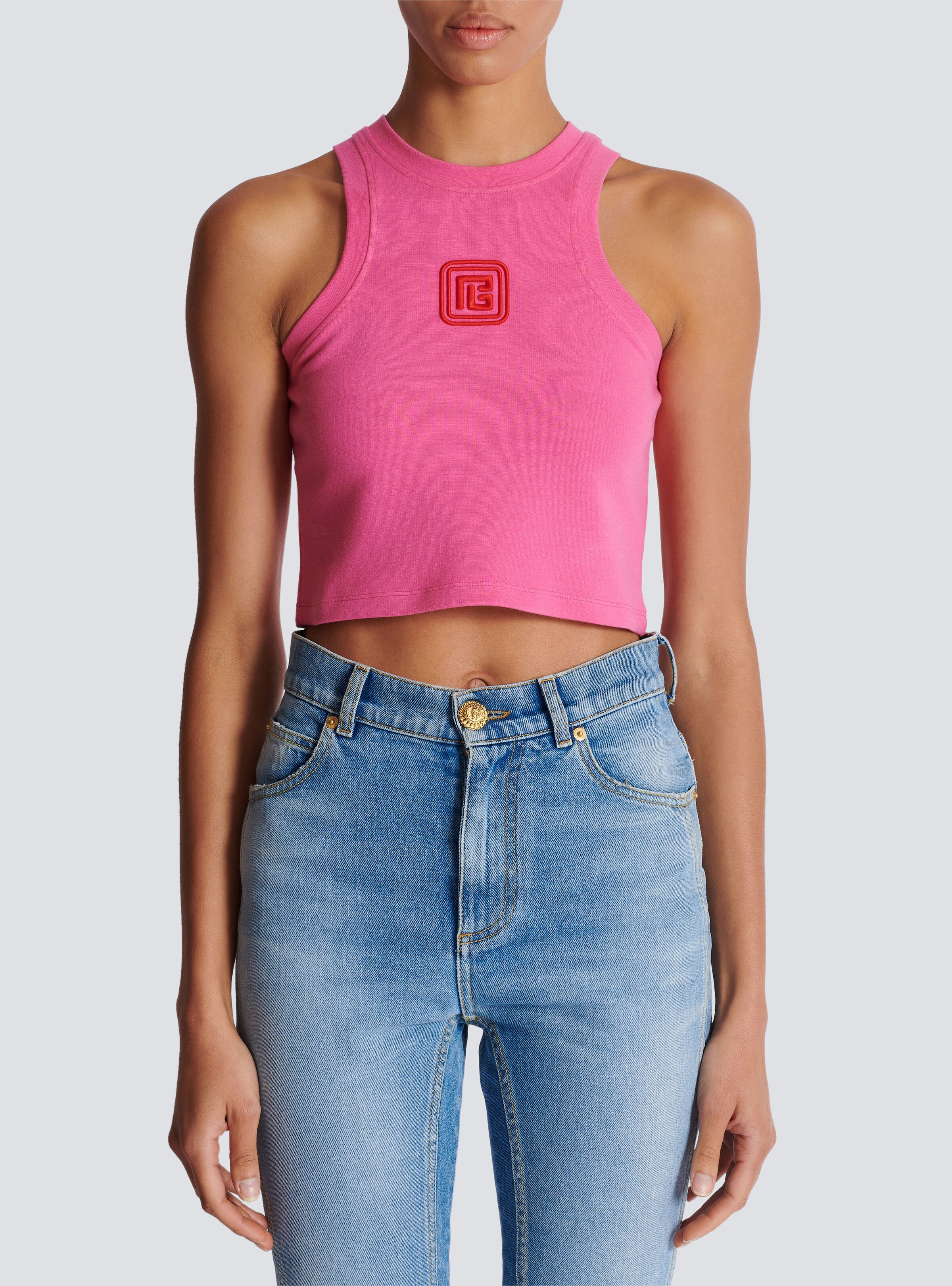 Cropped tank top with retro PB embroidery - 5