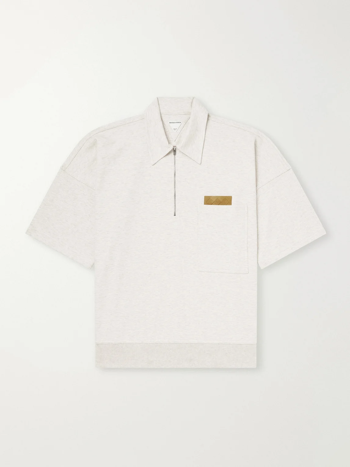 Intrecciato Leather-Trimmed Cotton-Jersey Polo Shirt - 1