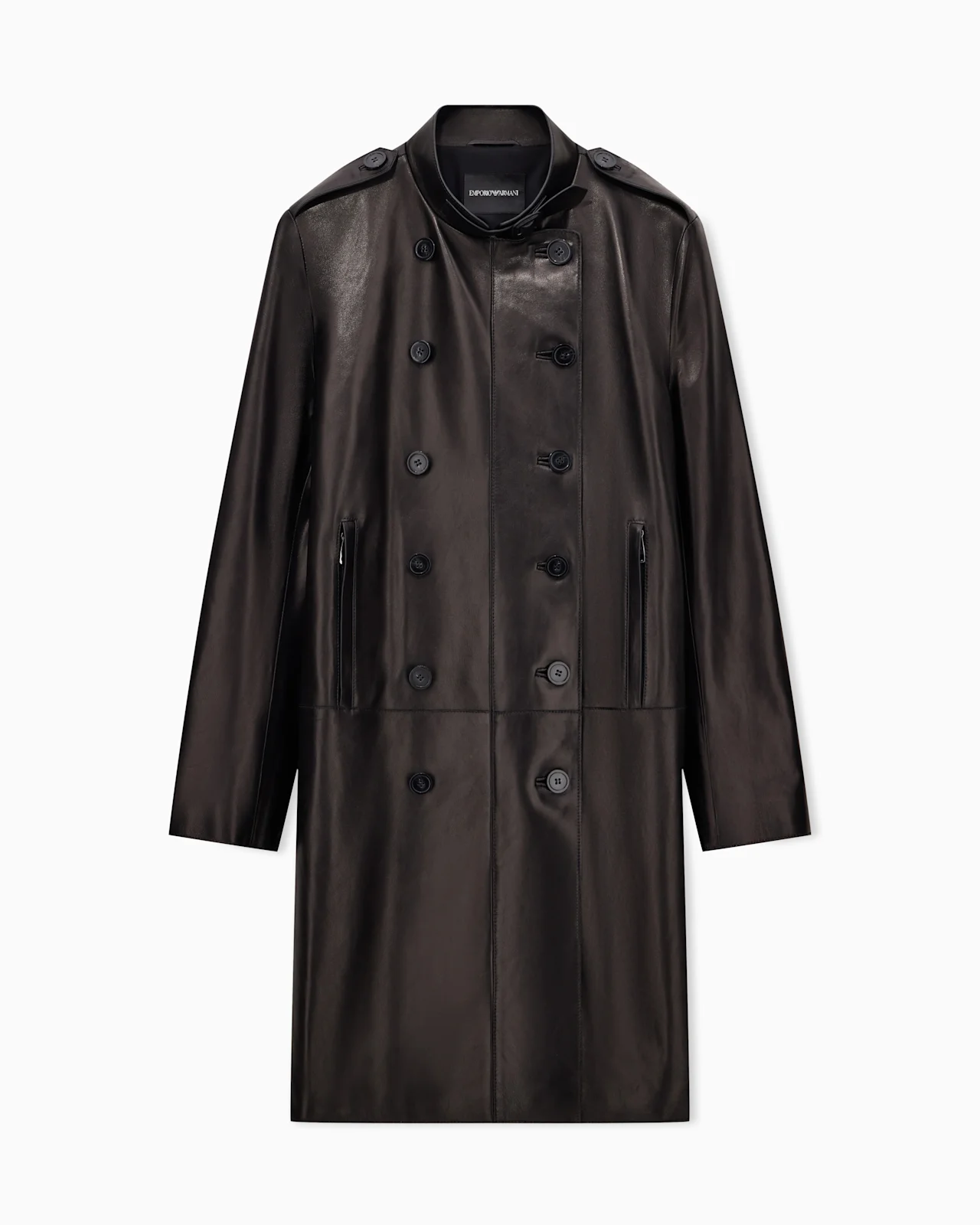 DOUBLE-BREASTED TRENCH COAT IN NAPPA LEATHER WITH RAW EDGES - 1