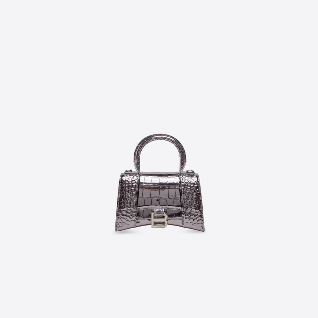 Women's Hourglass Xs Handbag Metallized Crocodile Embossed in Silver - 1