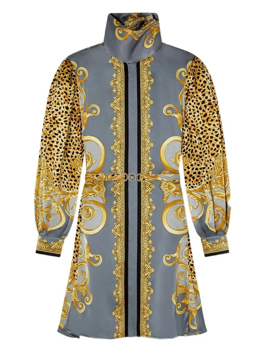 Versace Dress Cheetah Foulard On Silk Crepe Satin Lw Clothing - 1