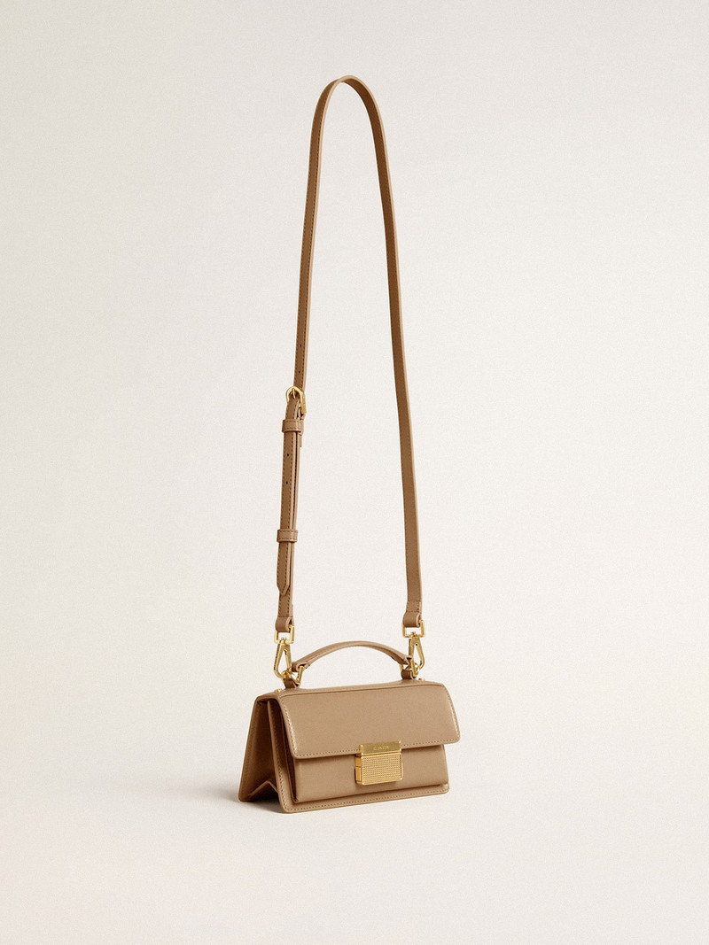 Golden Goose Small Venezia Bag in beige boarded leather with gold details outlook