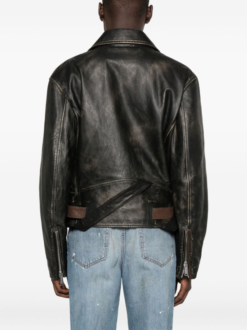 belted leather biker jacket - 4