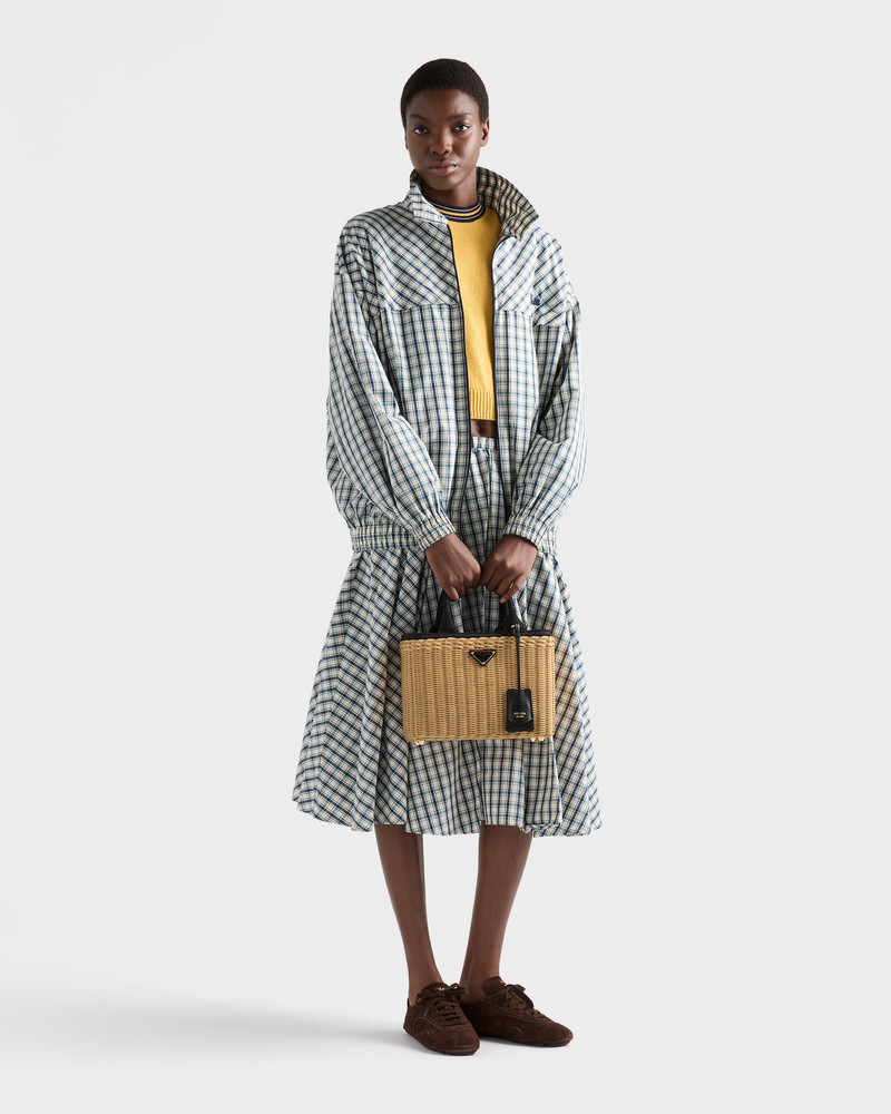 Medium wicker and canvas tote bag 8