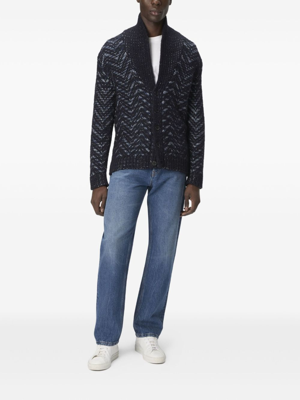 wave-pattern shawl-collar cardigan - 2