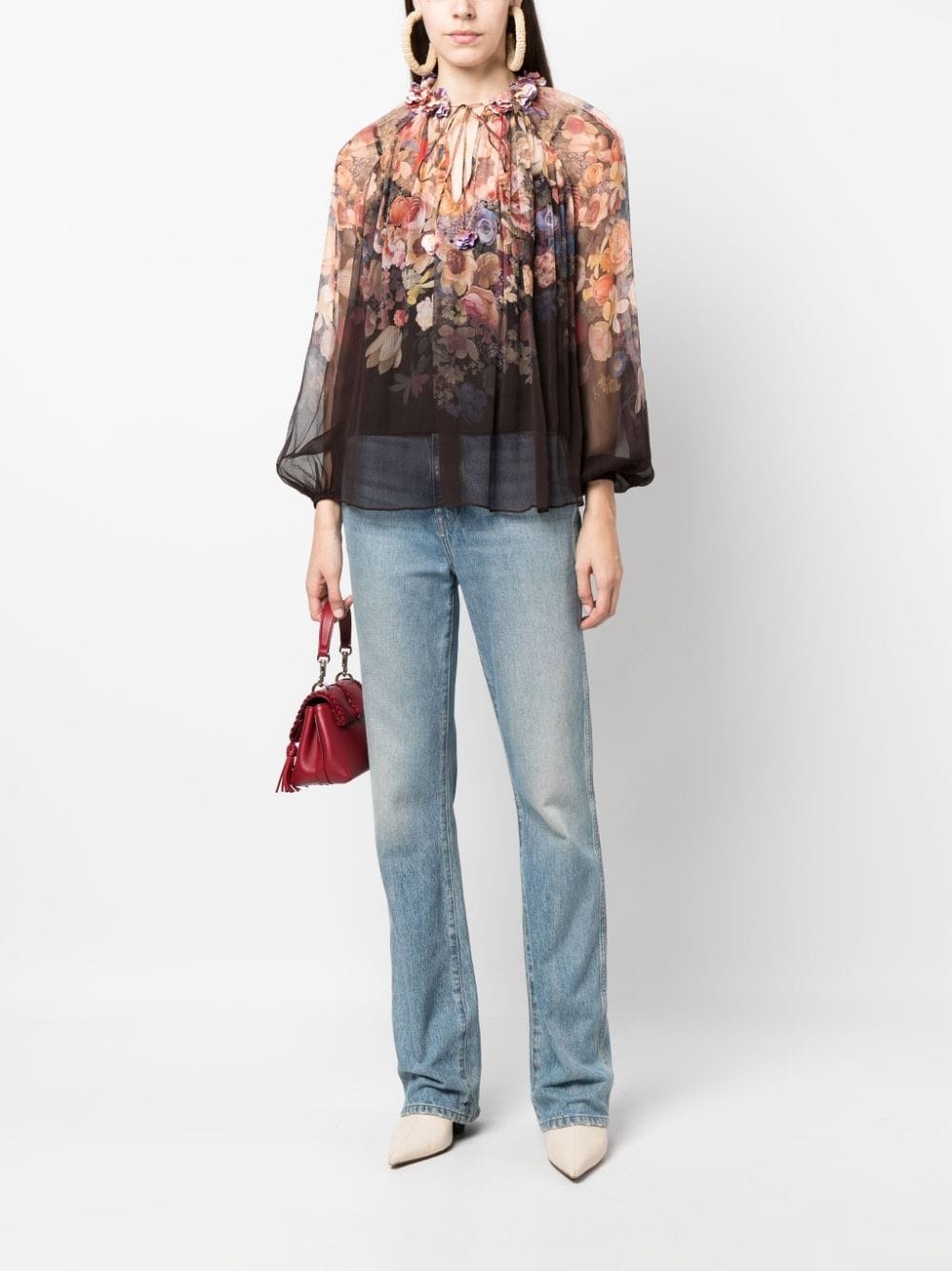 gathered-neck floral-print blouse - 2