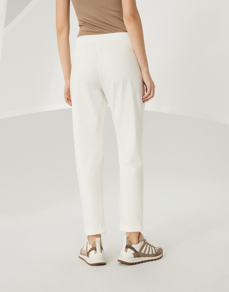Brunello Cucinelli Stretch cotton lightweight French terry track trousers with monili outlook