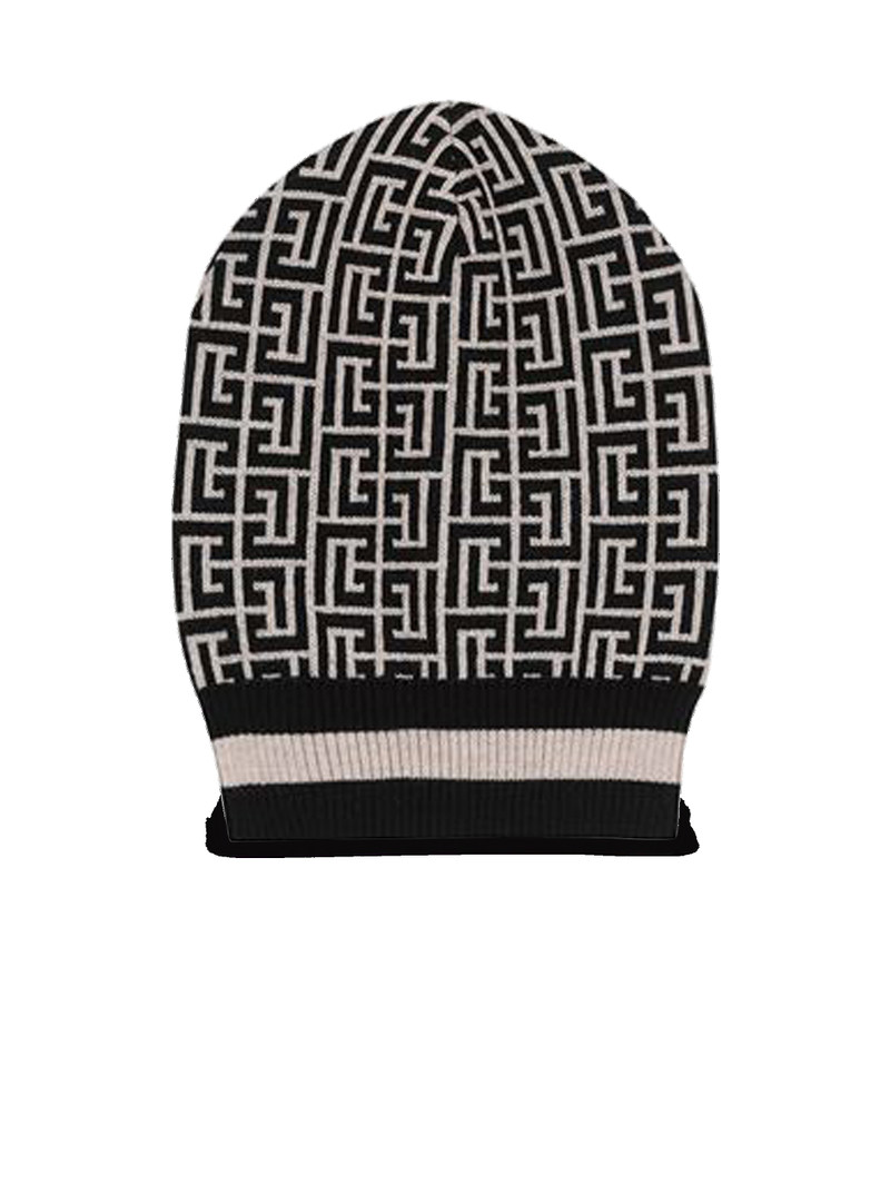 Wool beanie with Balmain monogram 1