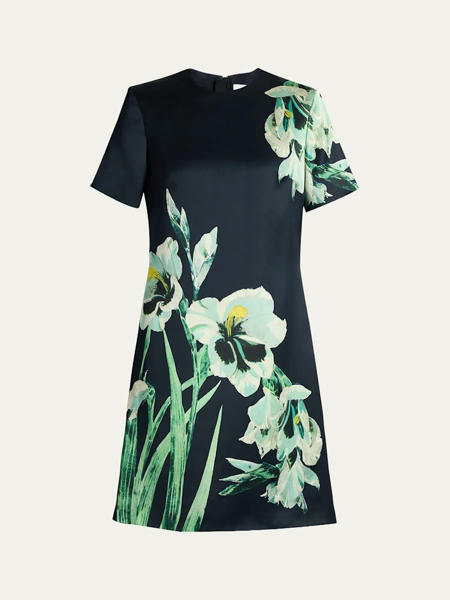 Floral Duchess Satin Mini Dress - 1