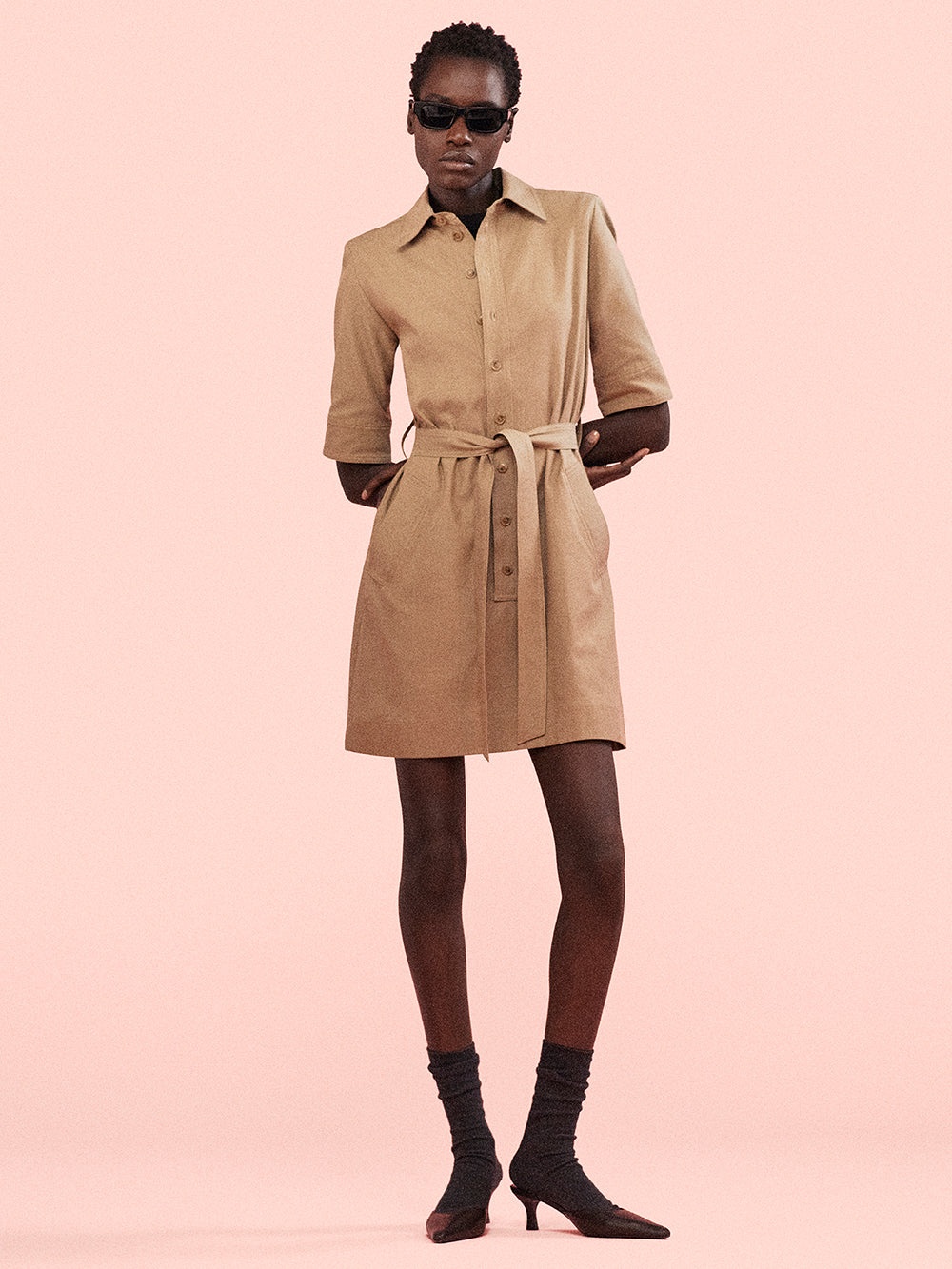 Belted Trench Dress in Khaki - 2