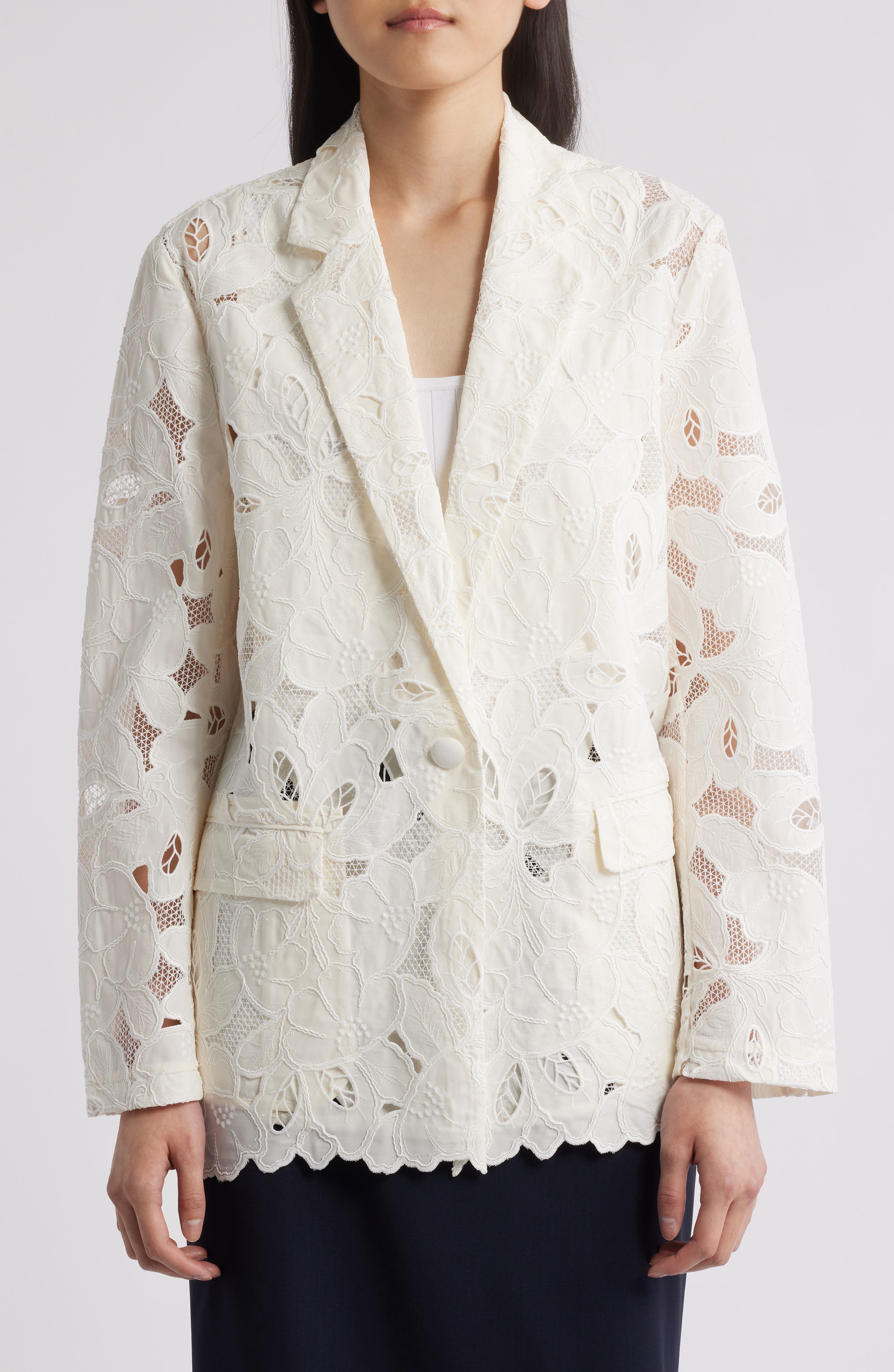 BOSS Jonara Lace Blazer in White Broderie Anglaise at Nordstrom - 4