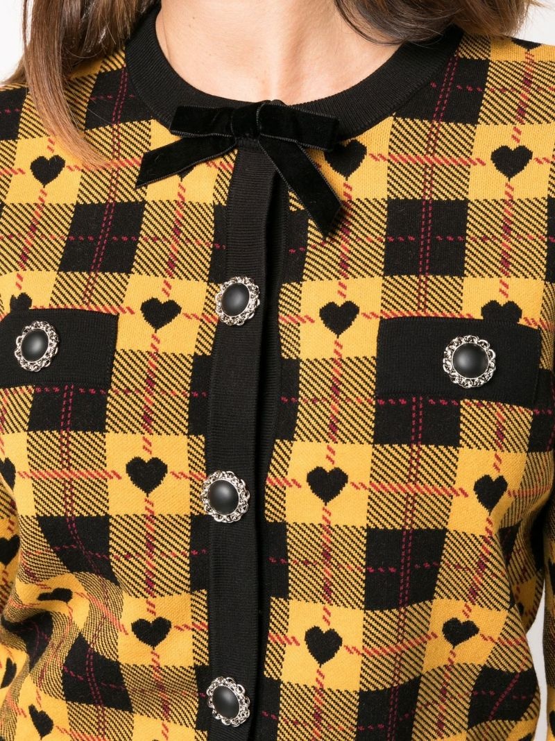 heart intarsia knit checked cardigan - 5