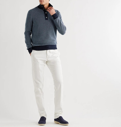 Loro Piana Slim-Fit Suede-Trimmed Baby Cashmere Half-Placket Sweater outlook