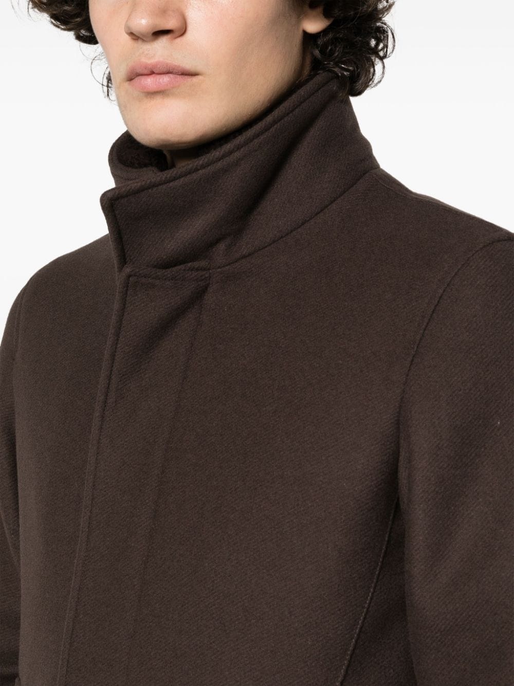 high-neck brushed peacoat - 7