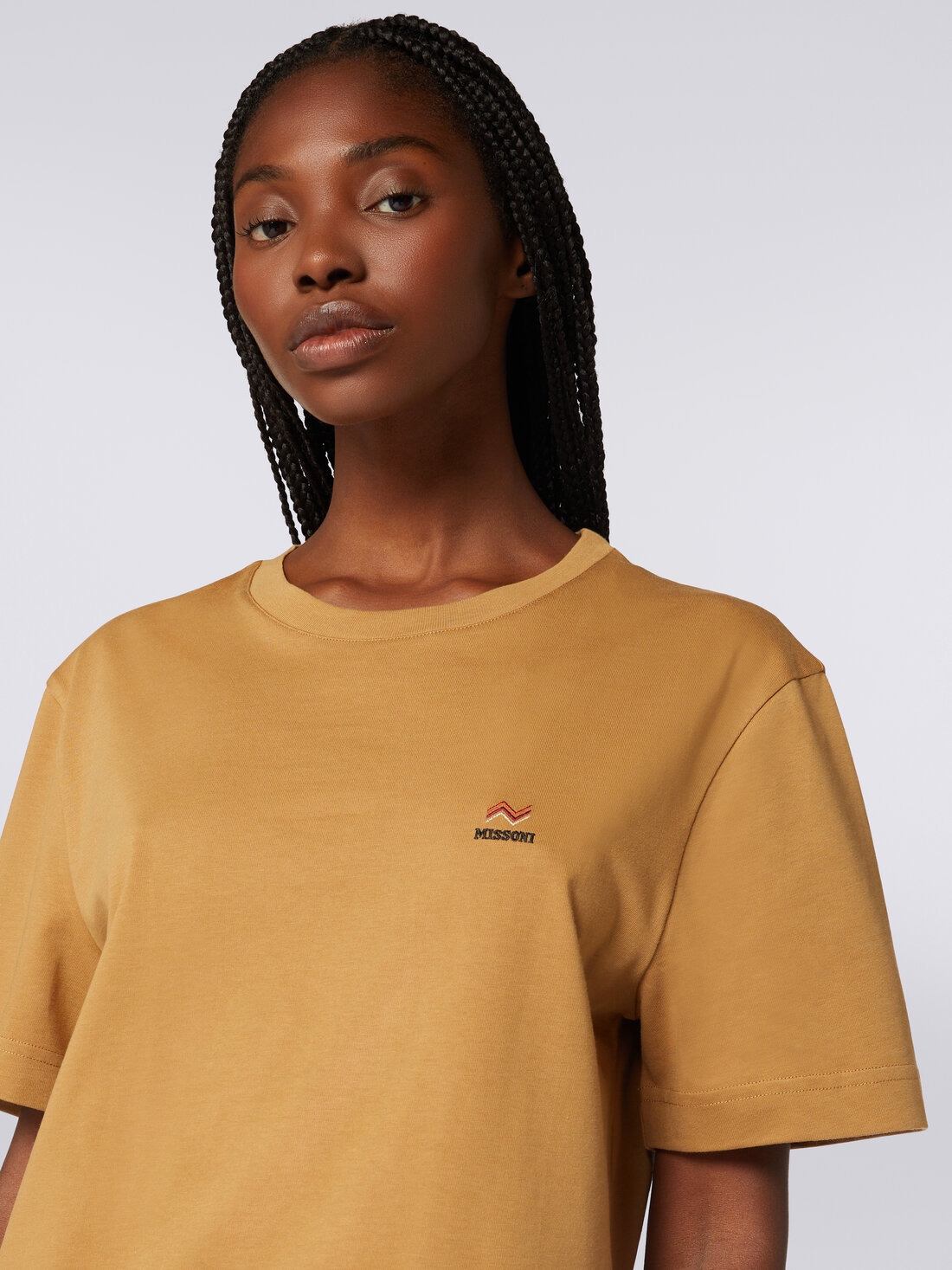 Crew-neck cotton T-shirt with embroidery and logo - 5