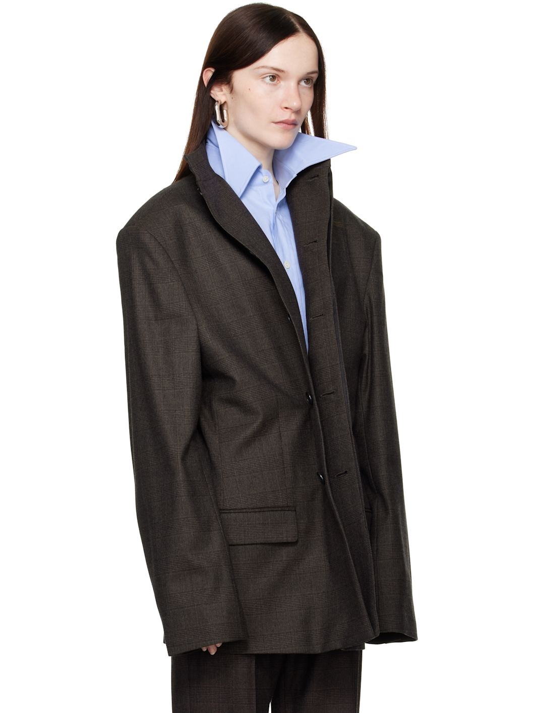 Brown High Neck Jacket - 2