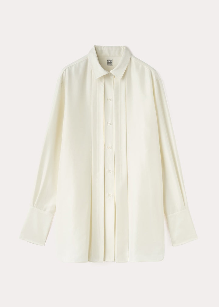 Pleated silk shirt macadamia - 1