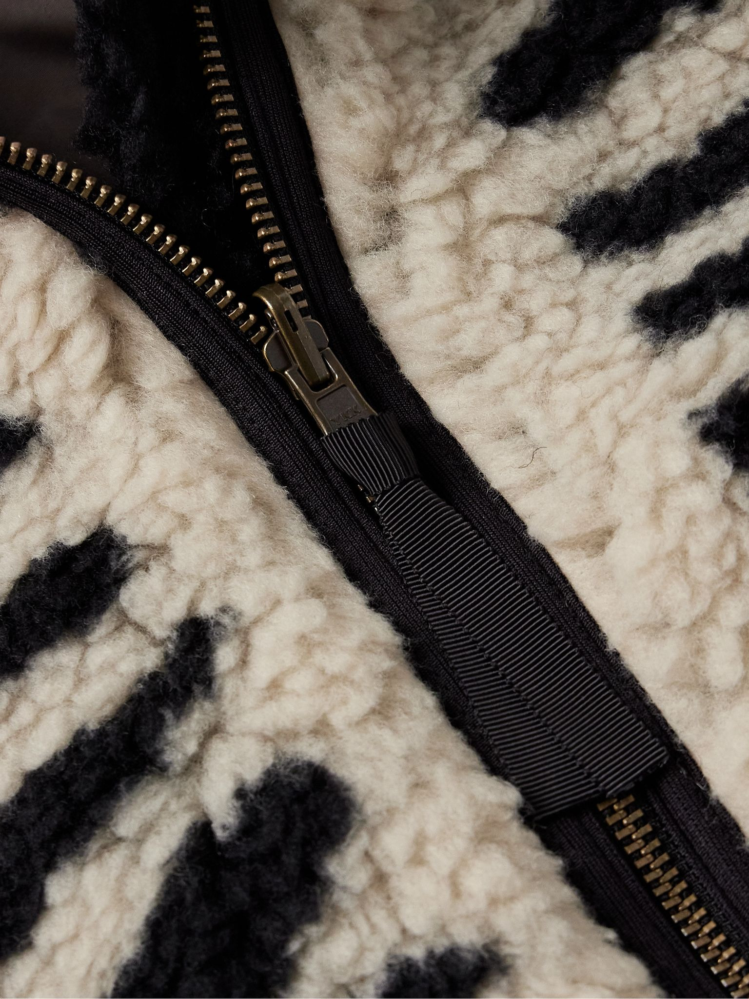Bone Boa Reversible Printed Fleece and Nylon Jacket Black - 4