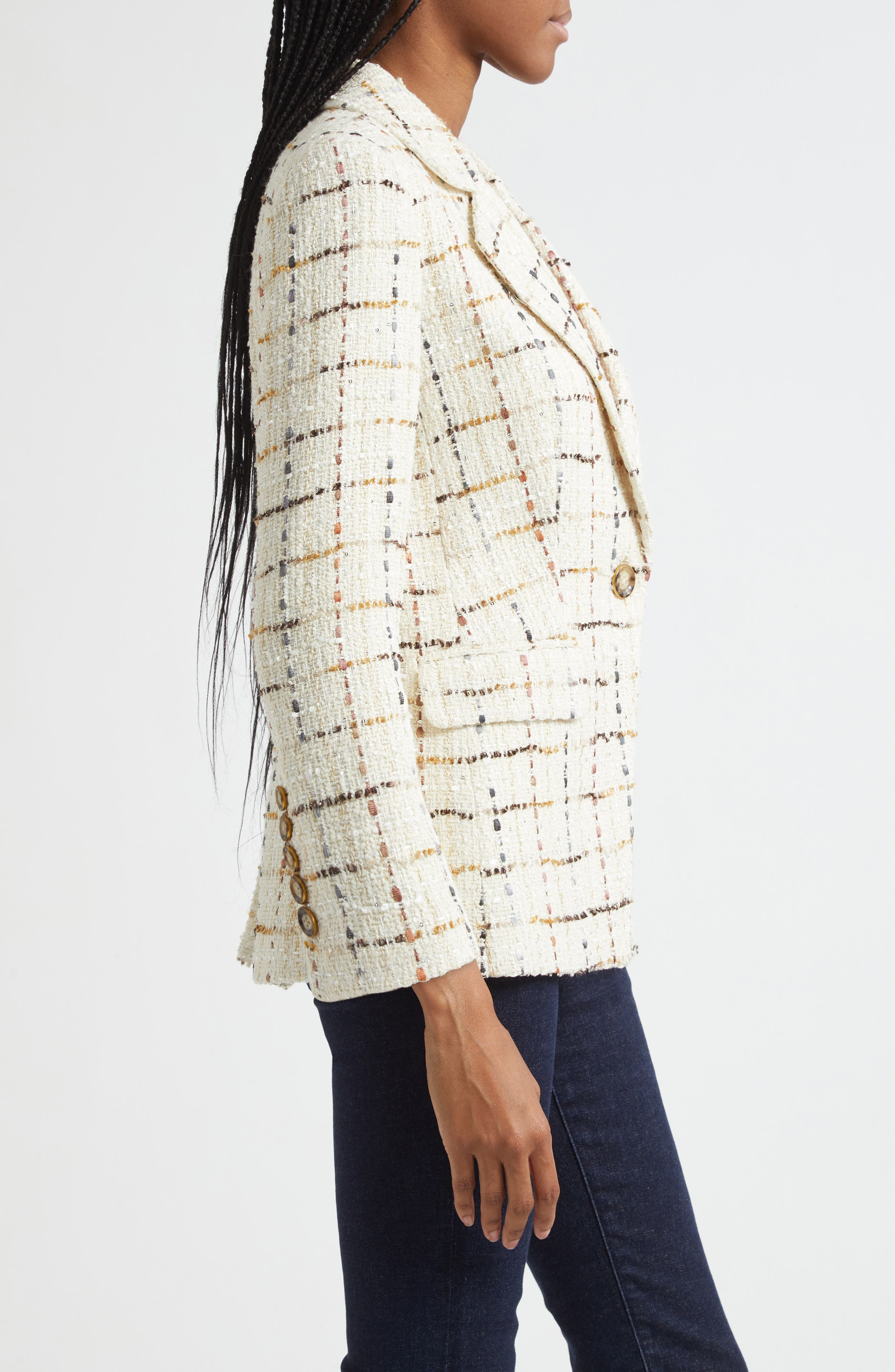Veronica Beard Healy Check Tweed Dickey Jacket in Ecru Multi at Nordstrom - 6