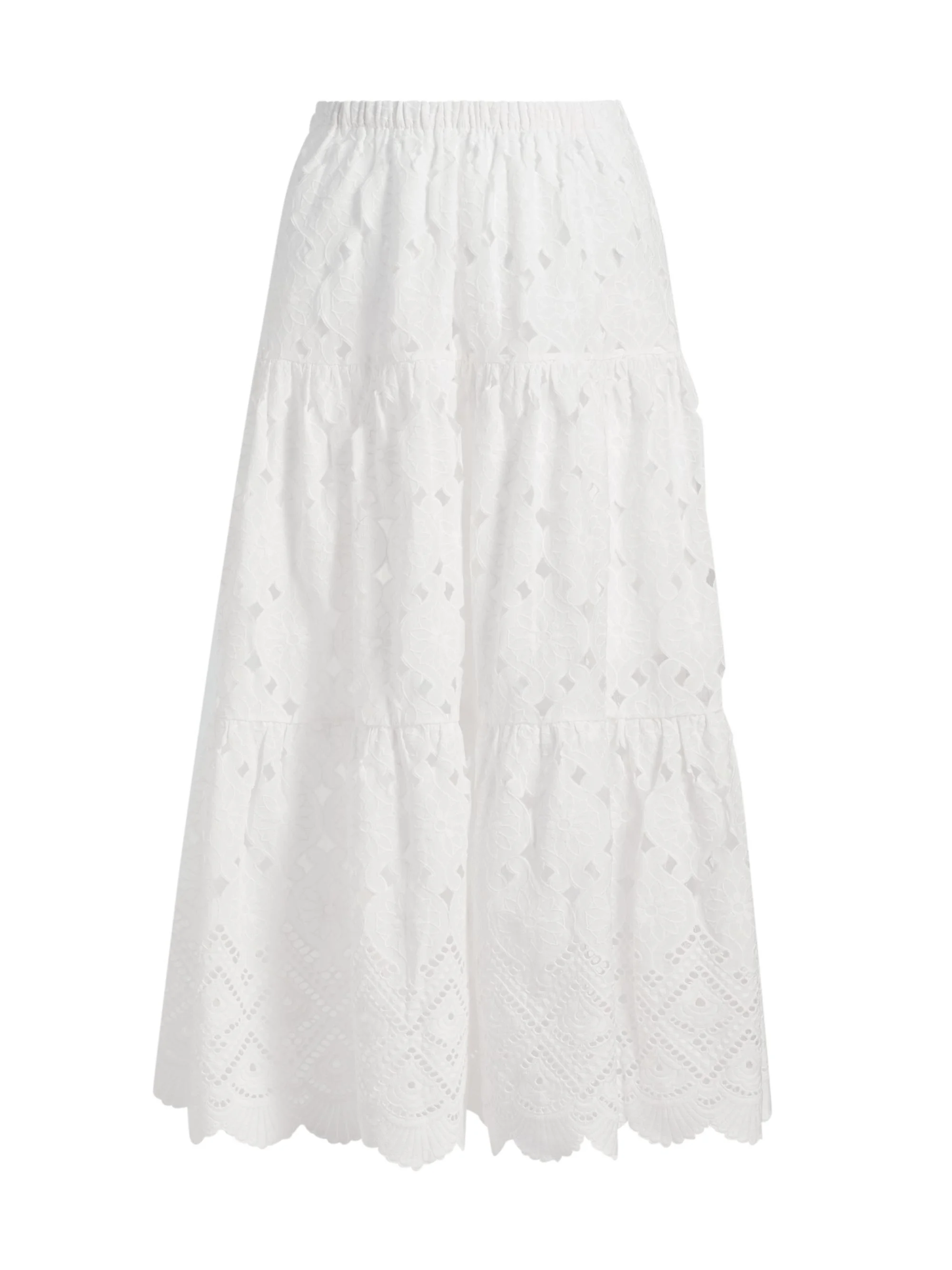 Women's Melanie Tiered Cotton Midi-Skirt - Trellis Eyelet White - 1