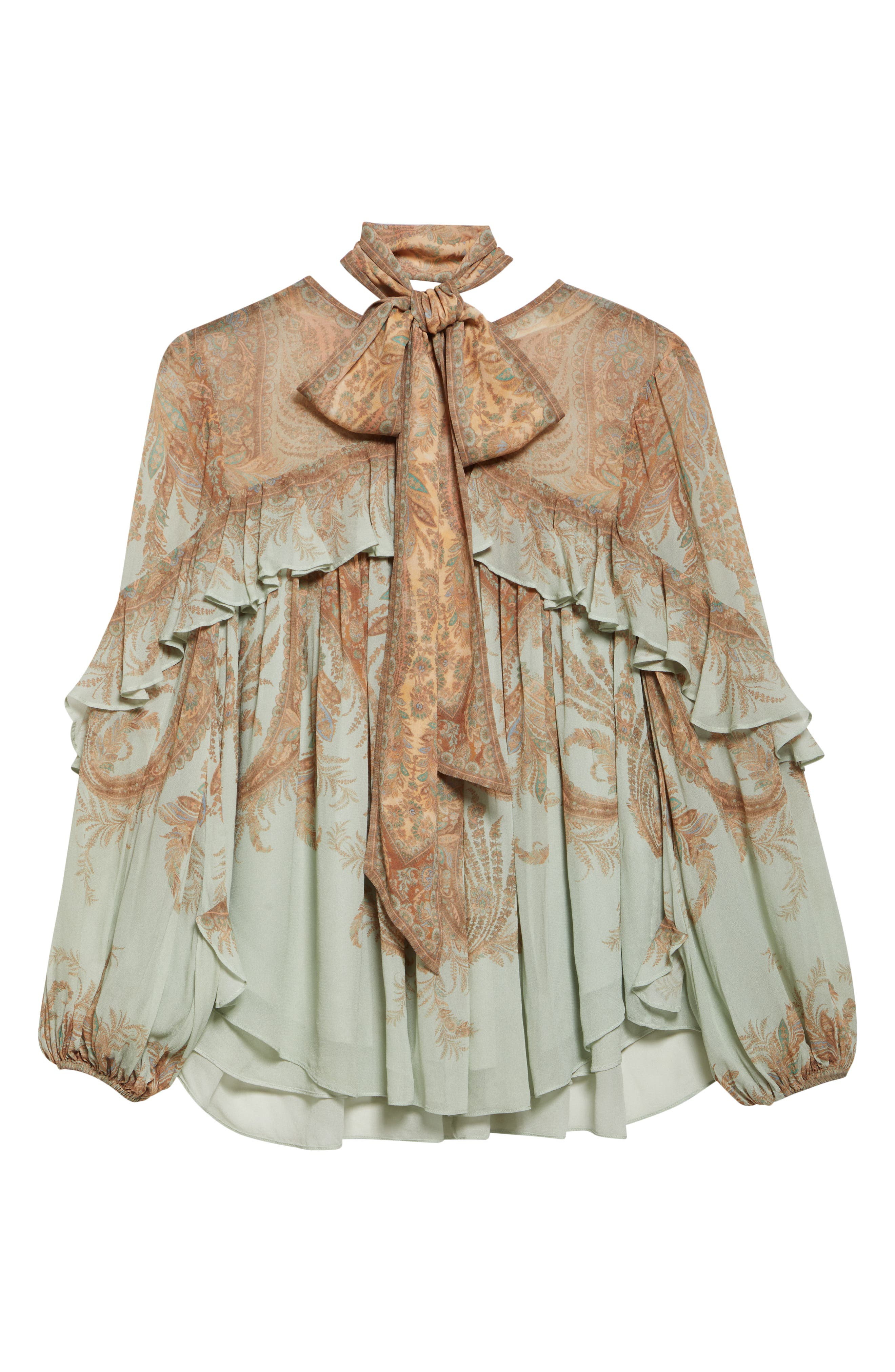 Zimmermann Memento Flutter Paisley Pussy Bow Top in Mint Paisley at Nordstrom - 6