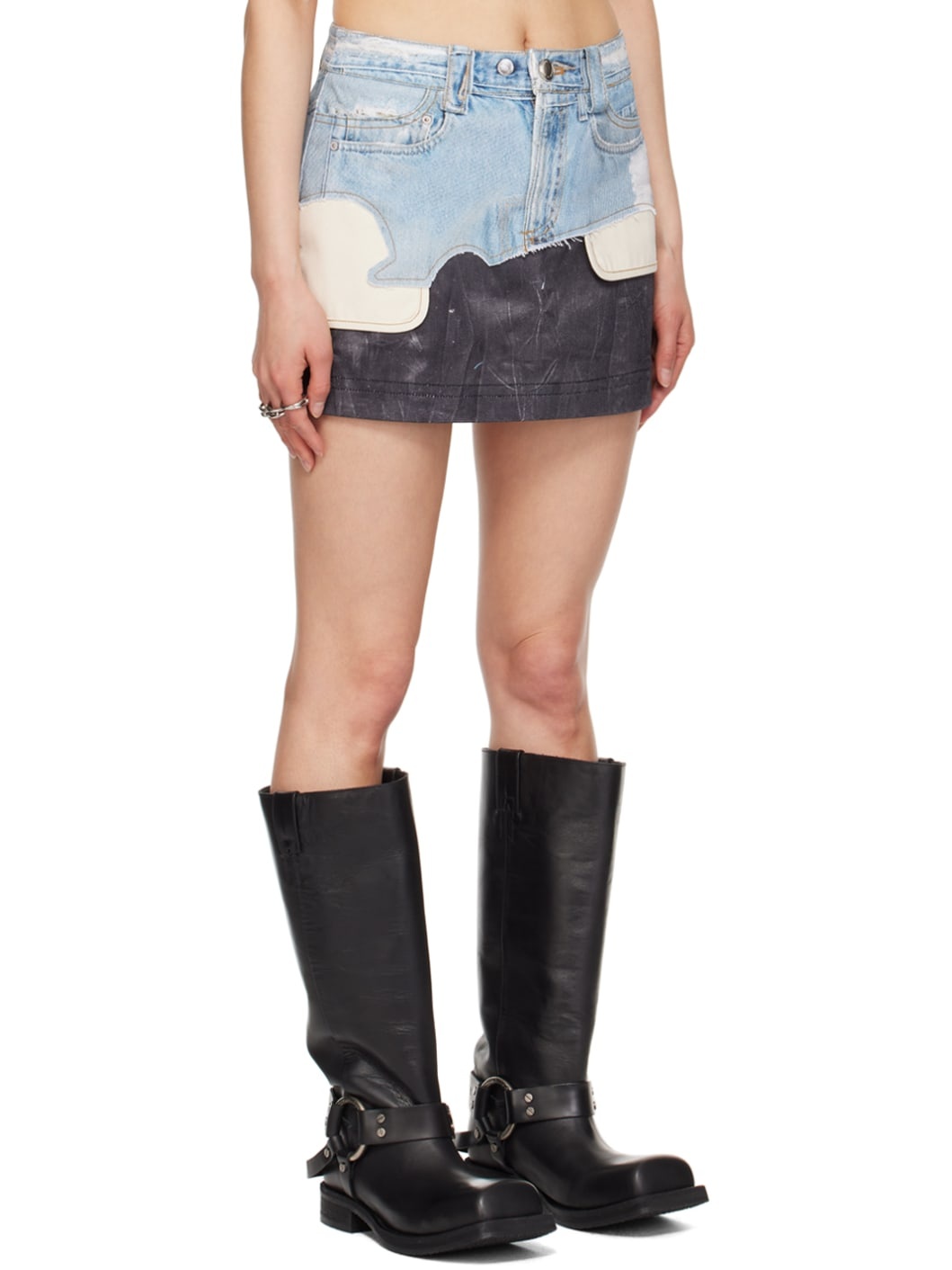 Blue & Black Trompe L'oeil Miniskirt - 2