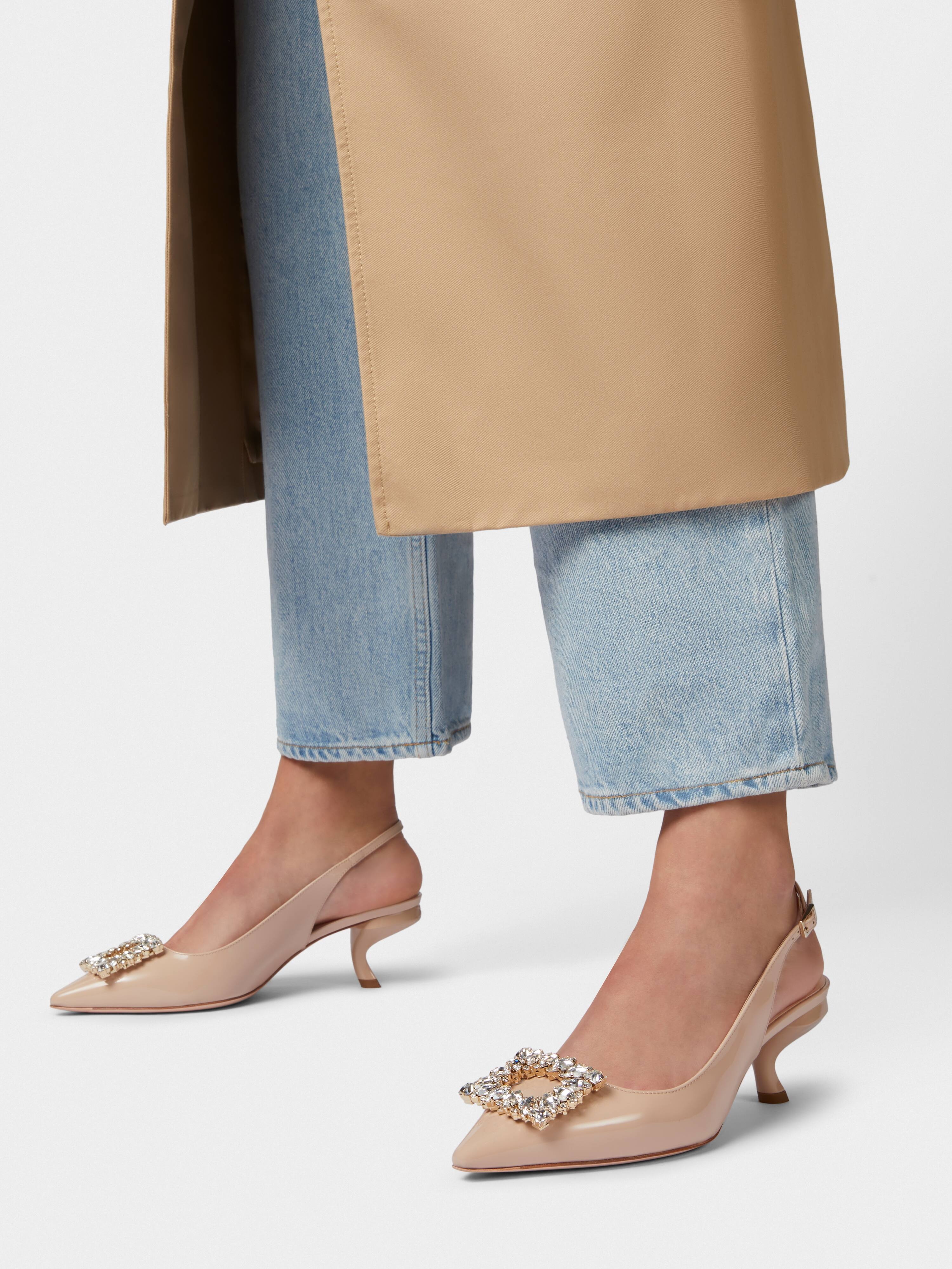 Virgule Strass Buckle Slingback Pumps in Patent Leather - 8