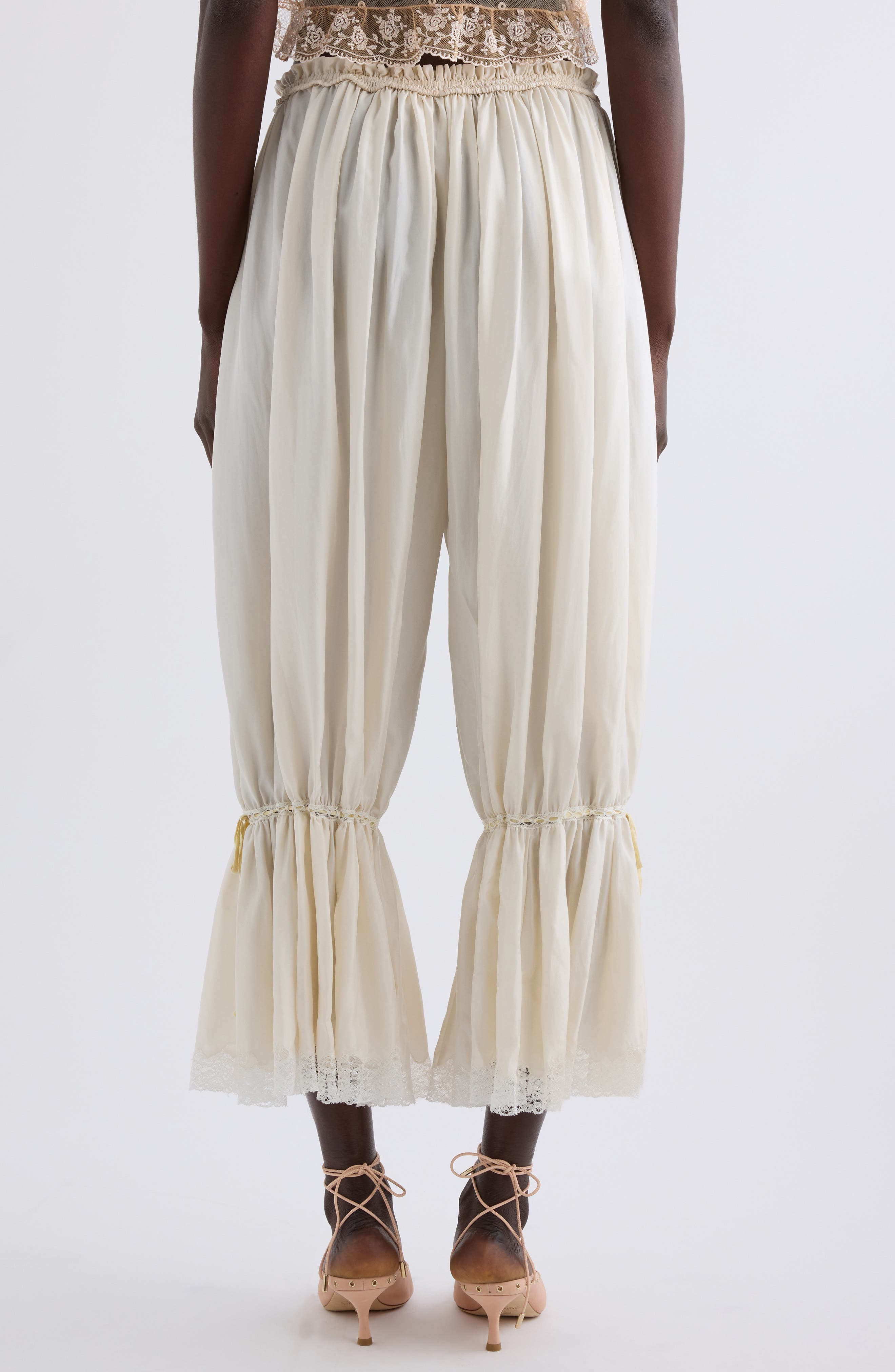 Chloé Lace Trim Silk Crop Pants in Coconut Milk at Nordstrom - 3